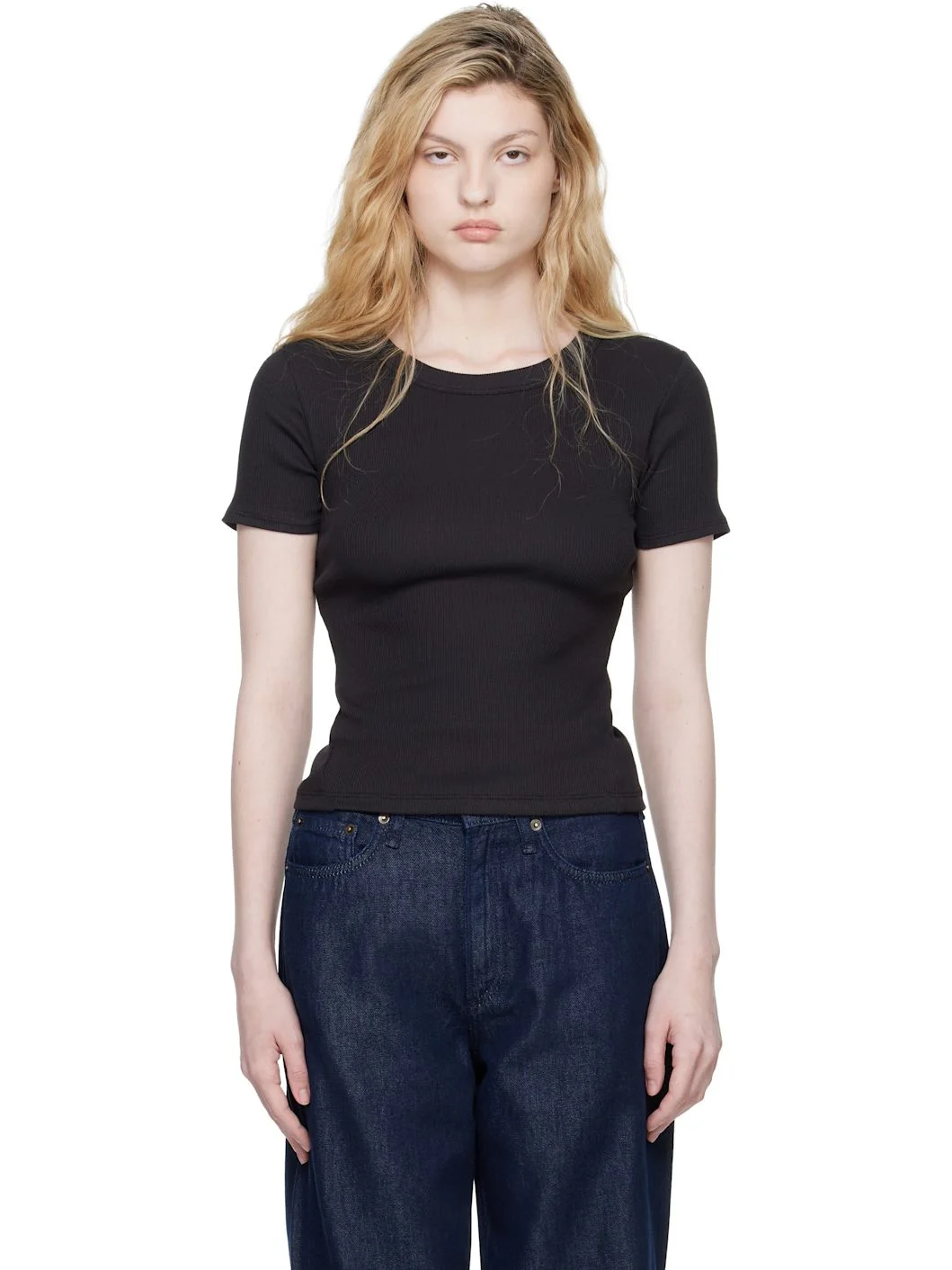 Black 'The Essential Ribbed' T-shirt - 1