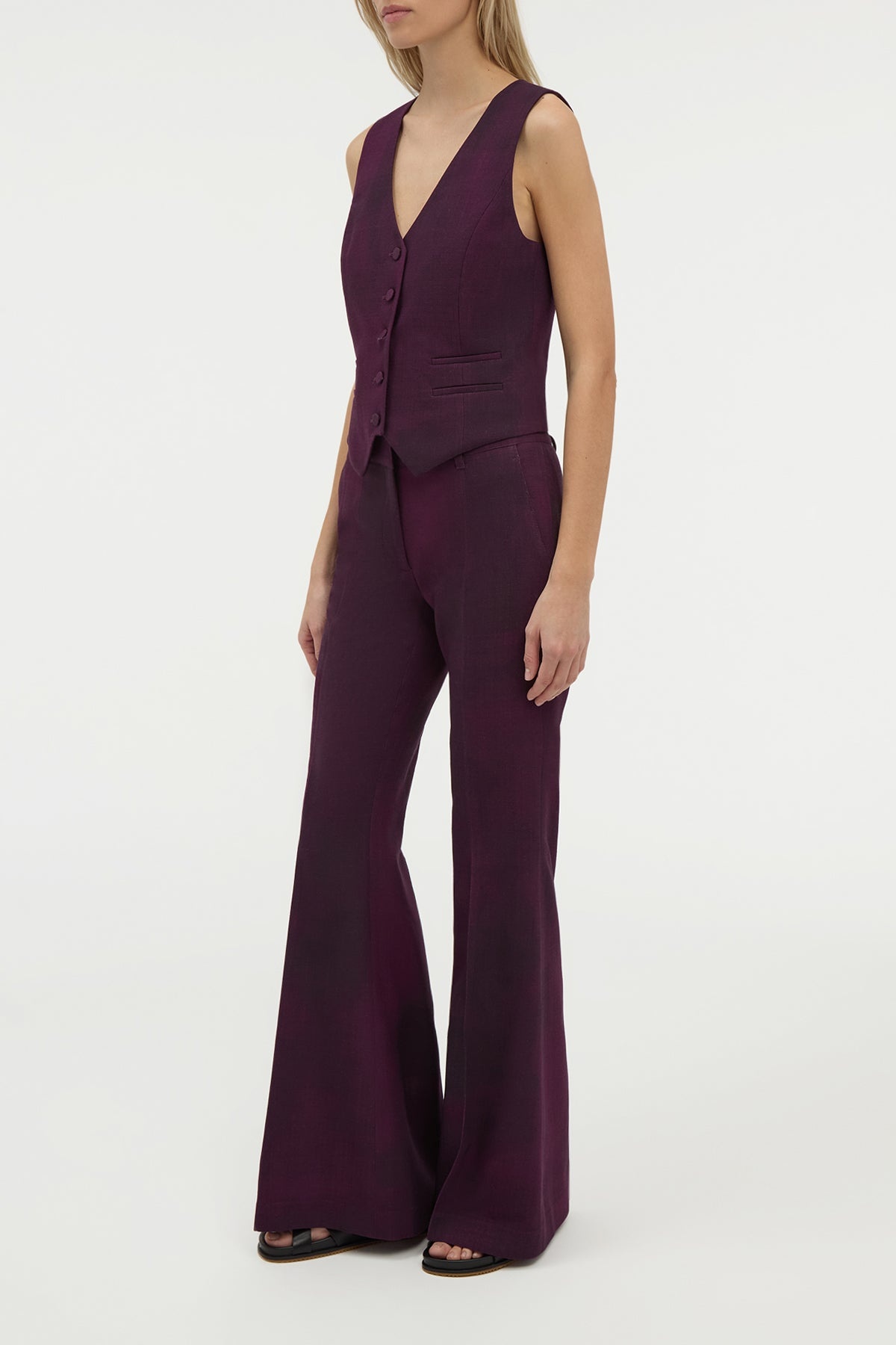 Rhein Flare Pant in Bordeaux Virgin Wool - 3