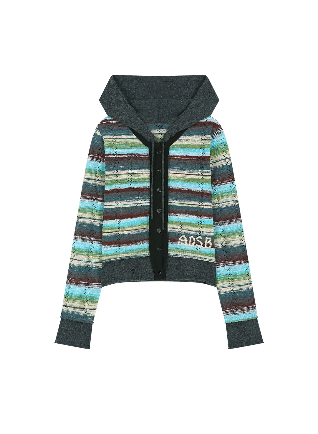 Layered Multi-Stripe Hooded Cardigan - 1