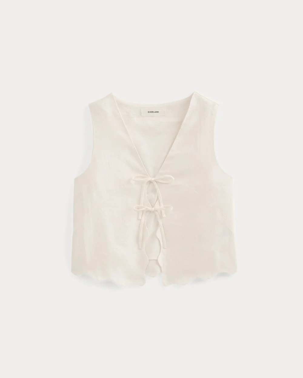 TIE-FRONT SCALLOP TANK IN LINEN - 1