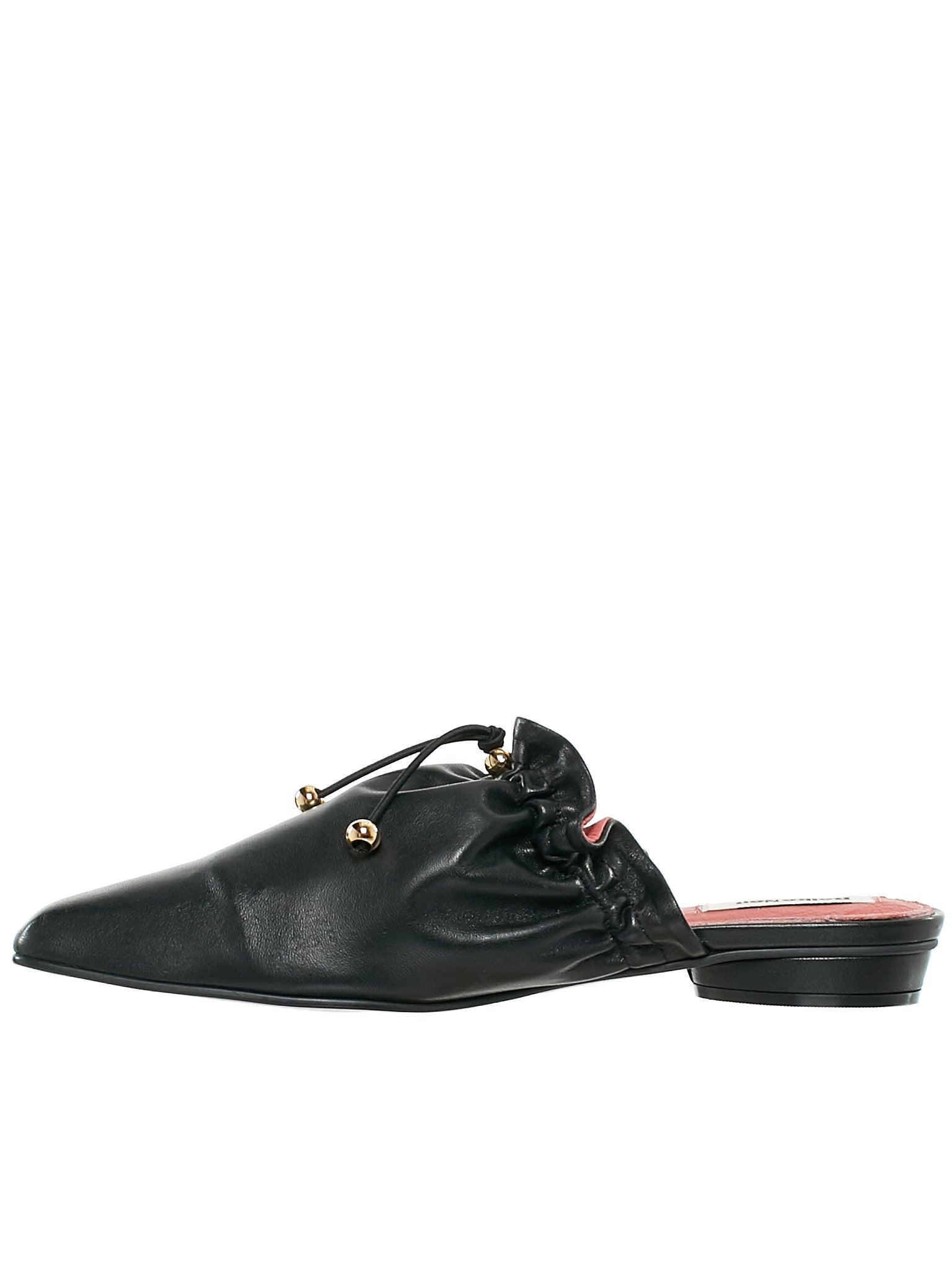 Black Baloon Drawstring Leather Slippers - 3