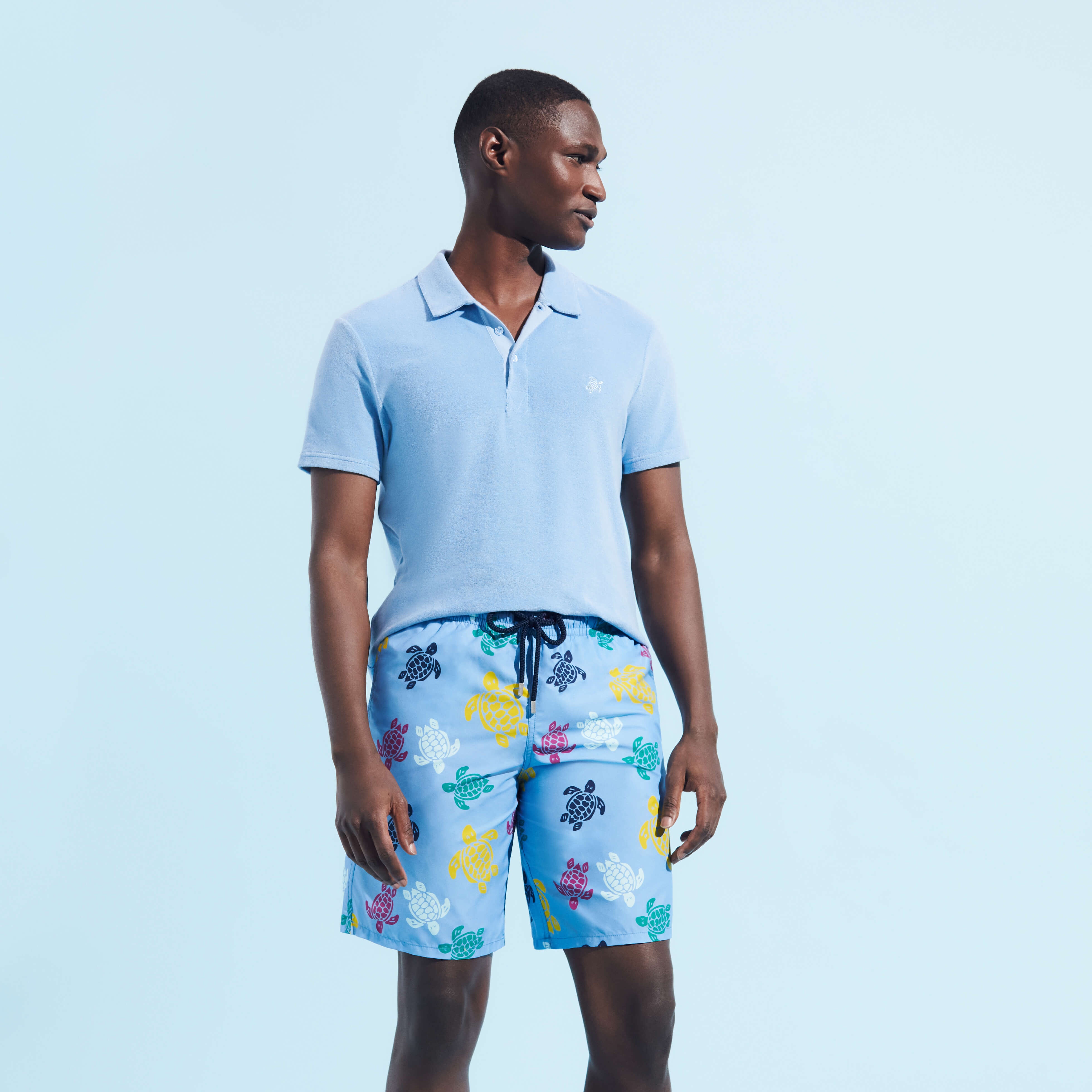 Men Long Swim Trunks Ronde des Tortues Multicolores - 5