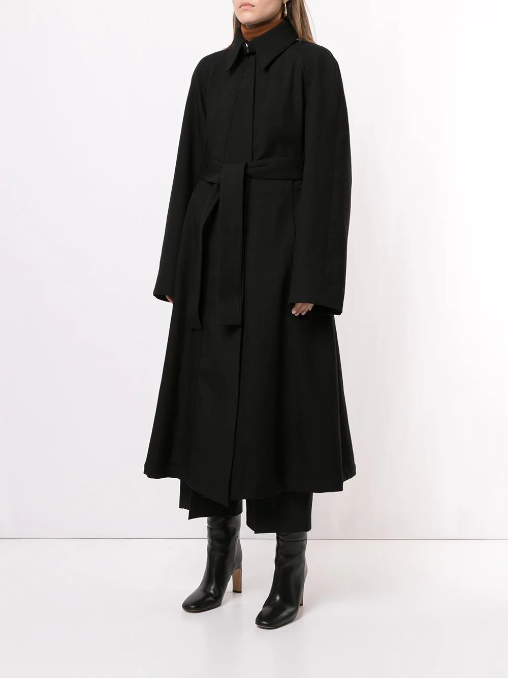 belted-neck A-line coat - 3