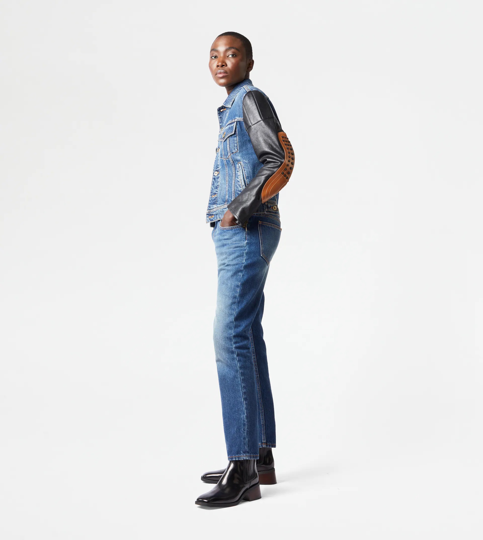 TOD'S BIKER IN DENIM AND LEATHER - BLUE - 4