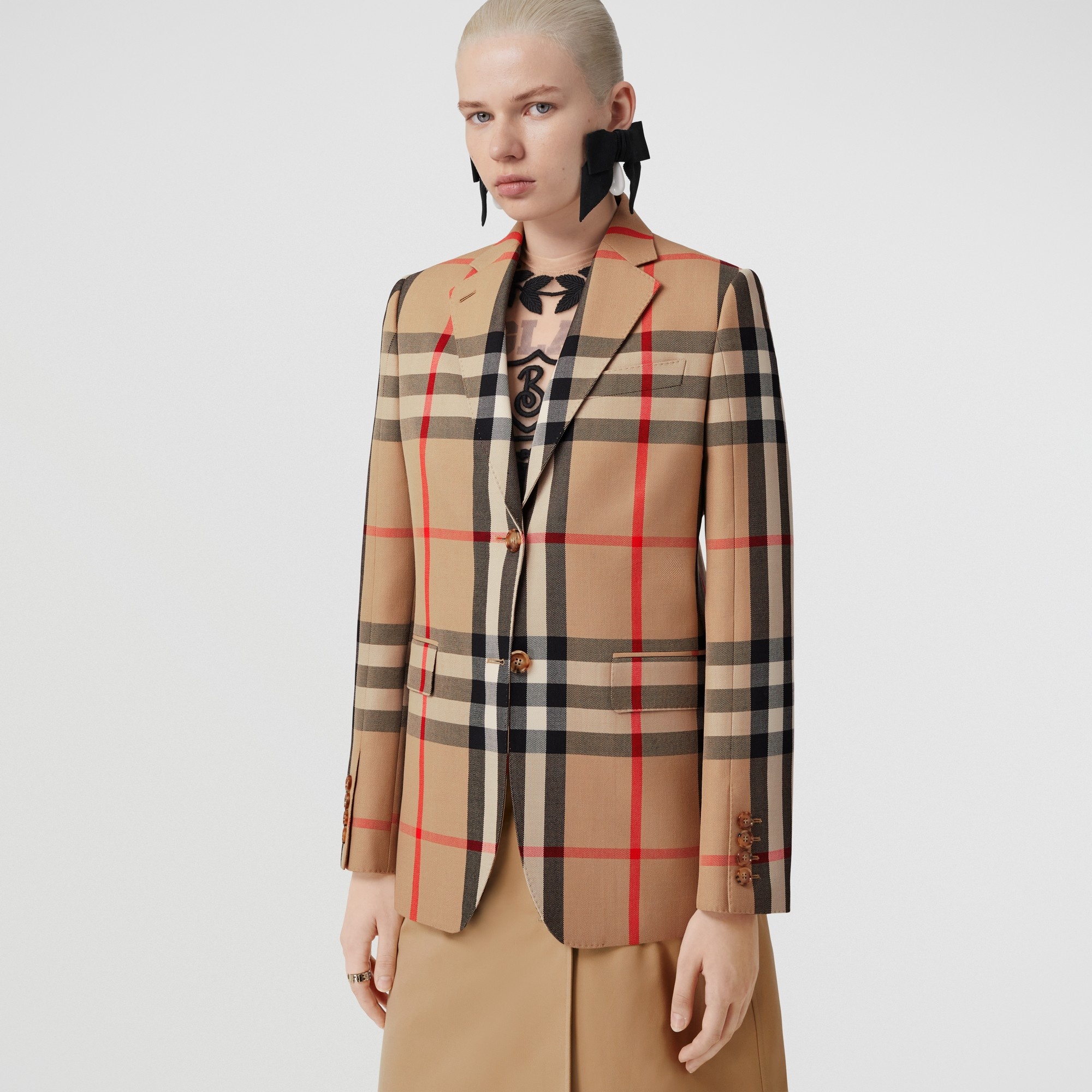 Check Wool Cotton Jacquard Tailored Jacket - 6