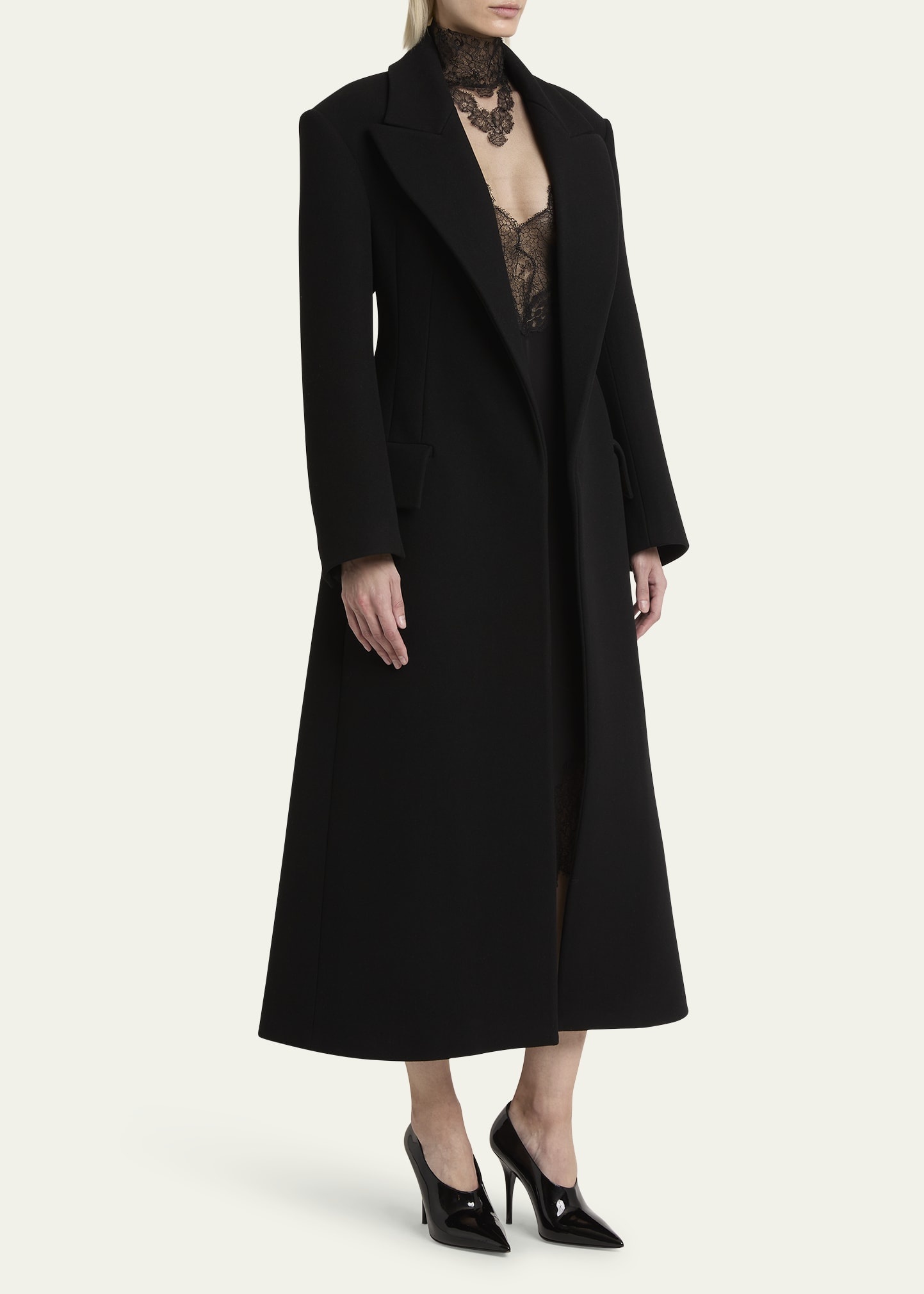 Wide Lapel Long Wool Overcoat - 4