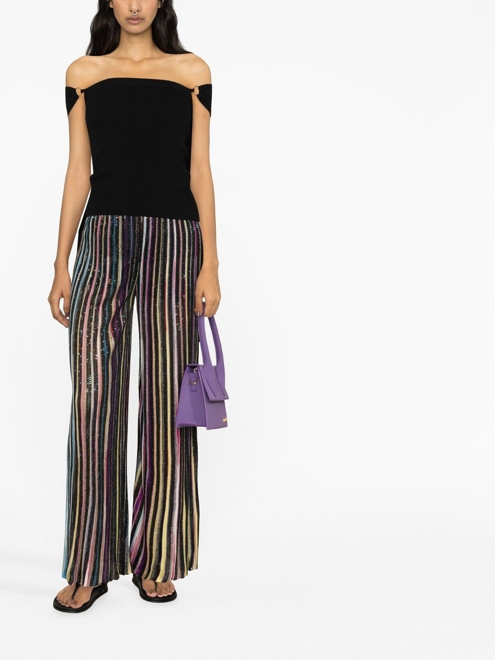 sequin-embellished striped trousers - 2