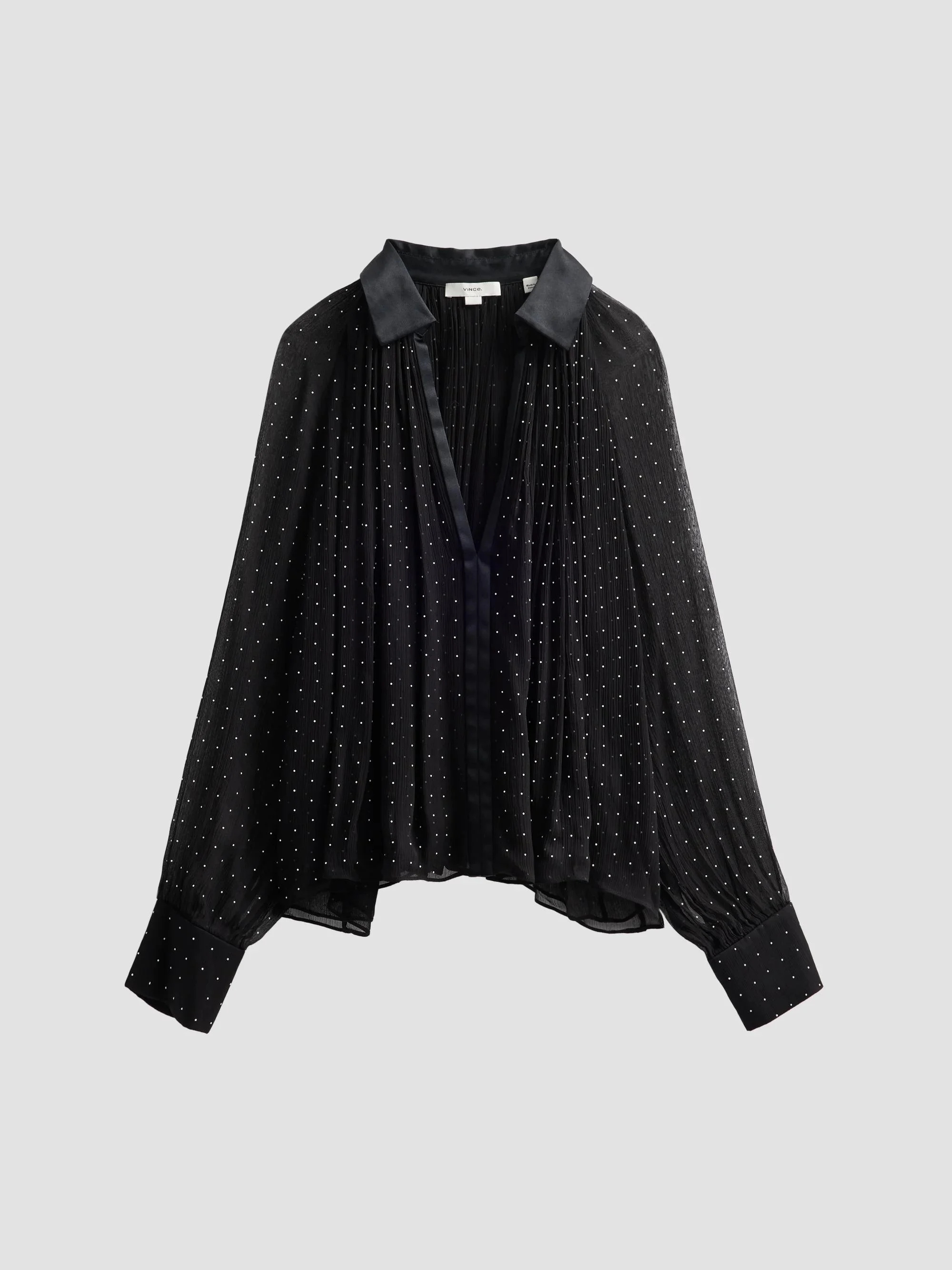 Women's Heat-Set Dot Sheer Gathered Blouse - Black - 1