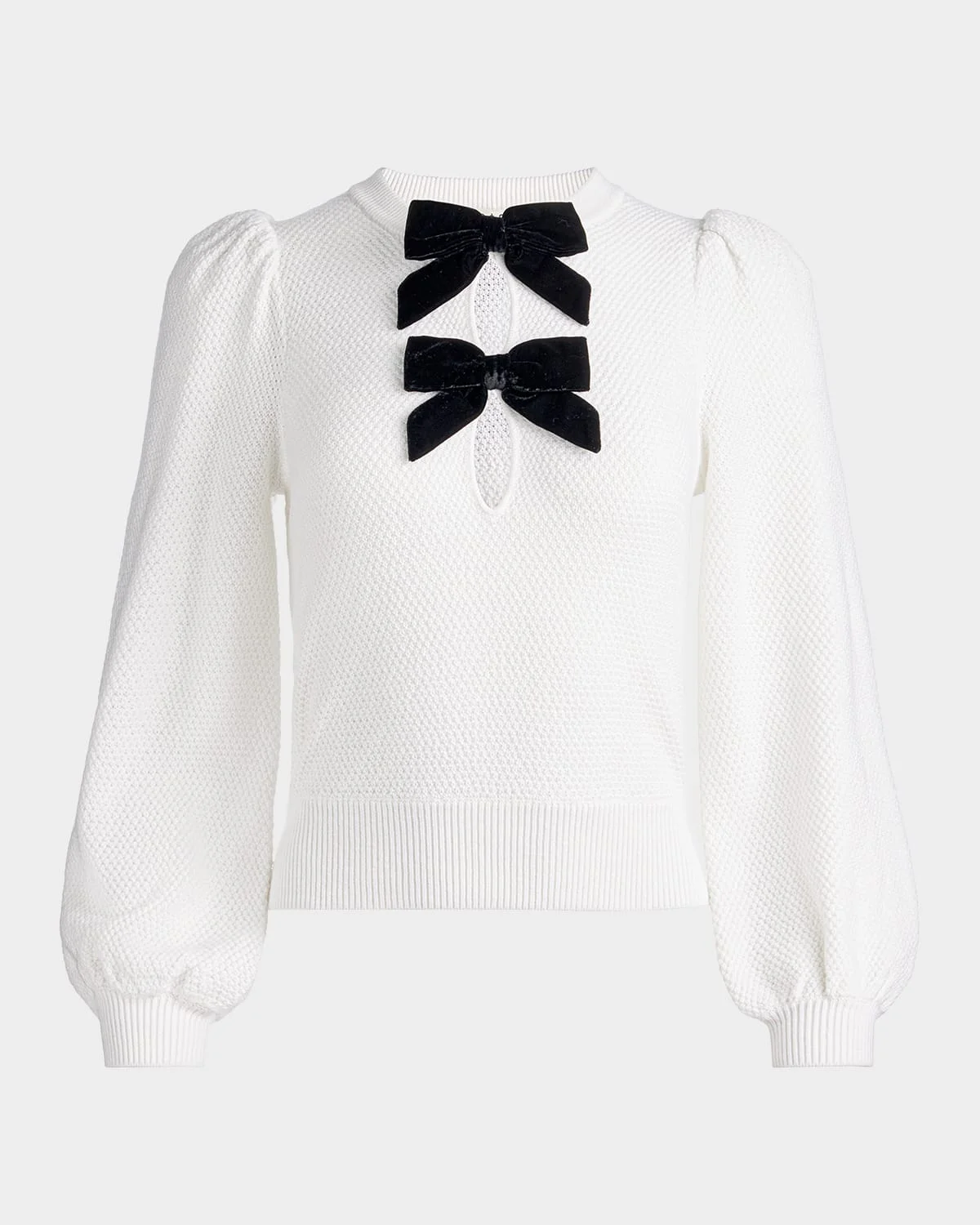 Doris Pointelle Puff-Sleeve Sweater - 1