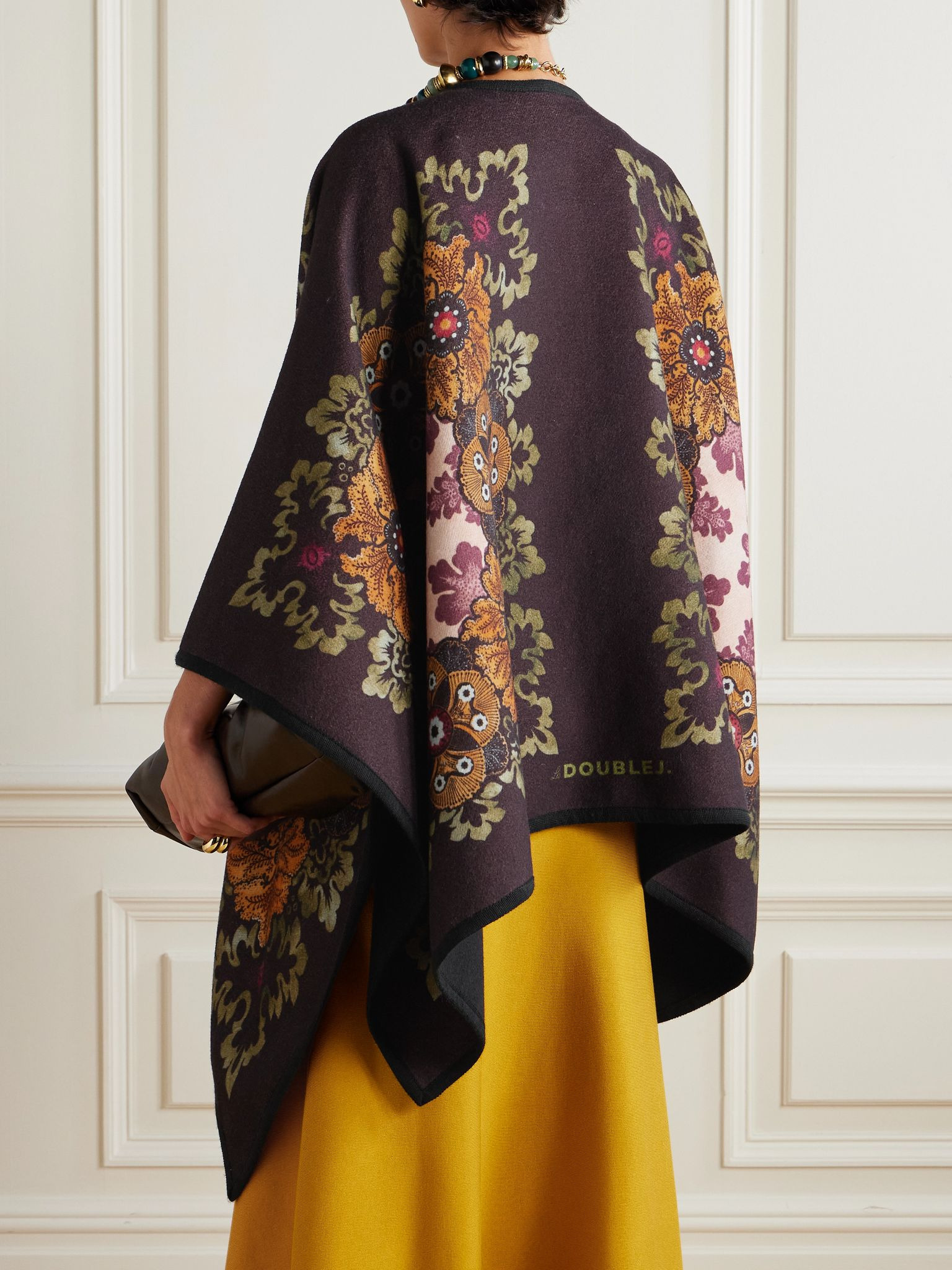 Printed wool cape Burgundy - 3