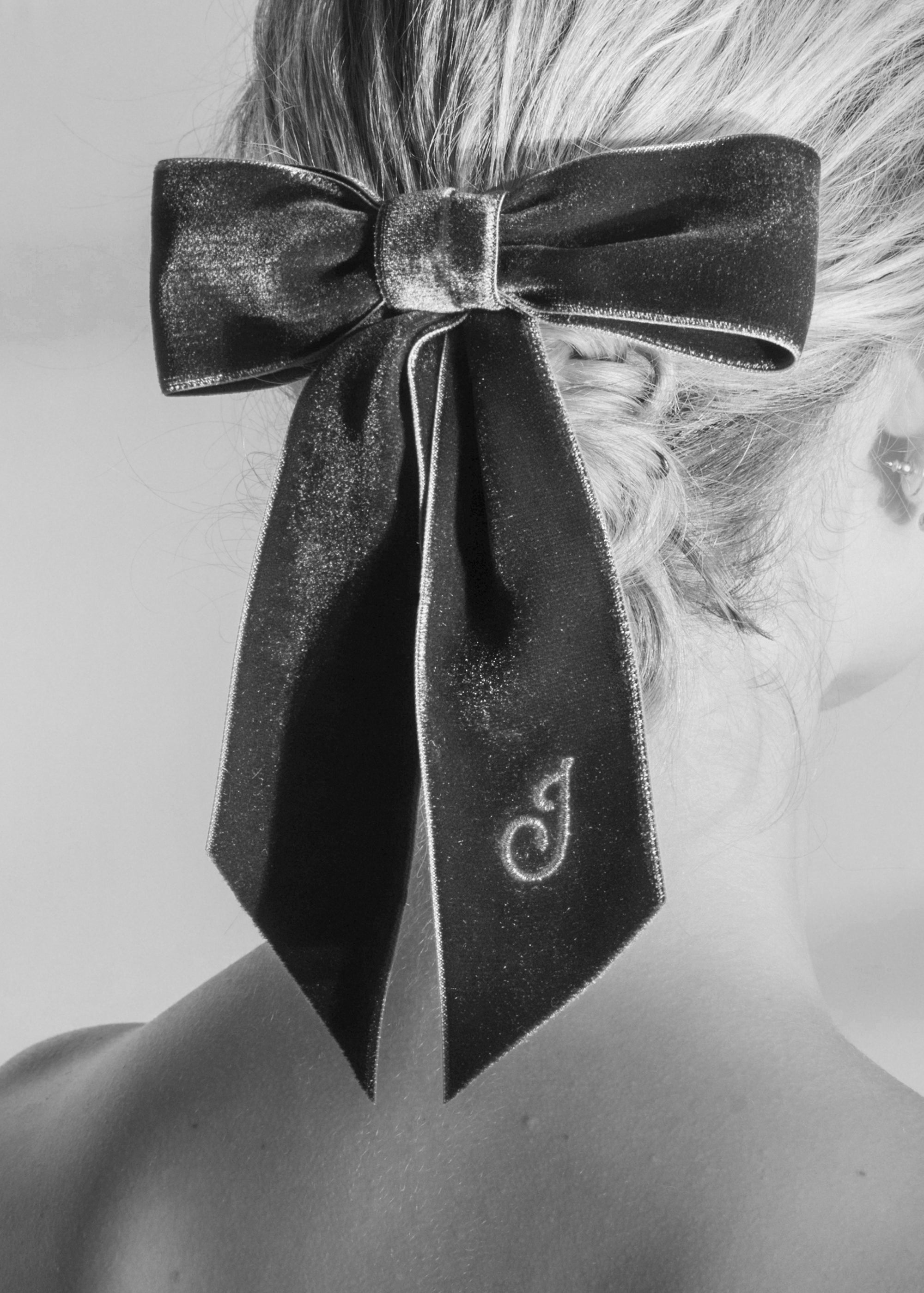 Initial Wide Velvet Bow Barrette - 3