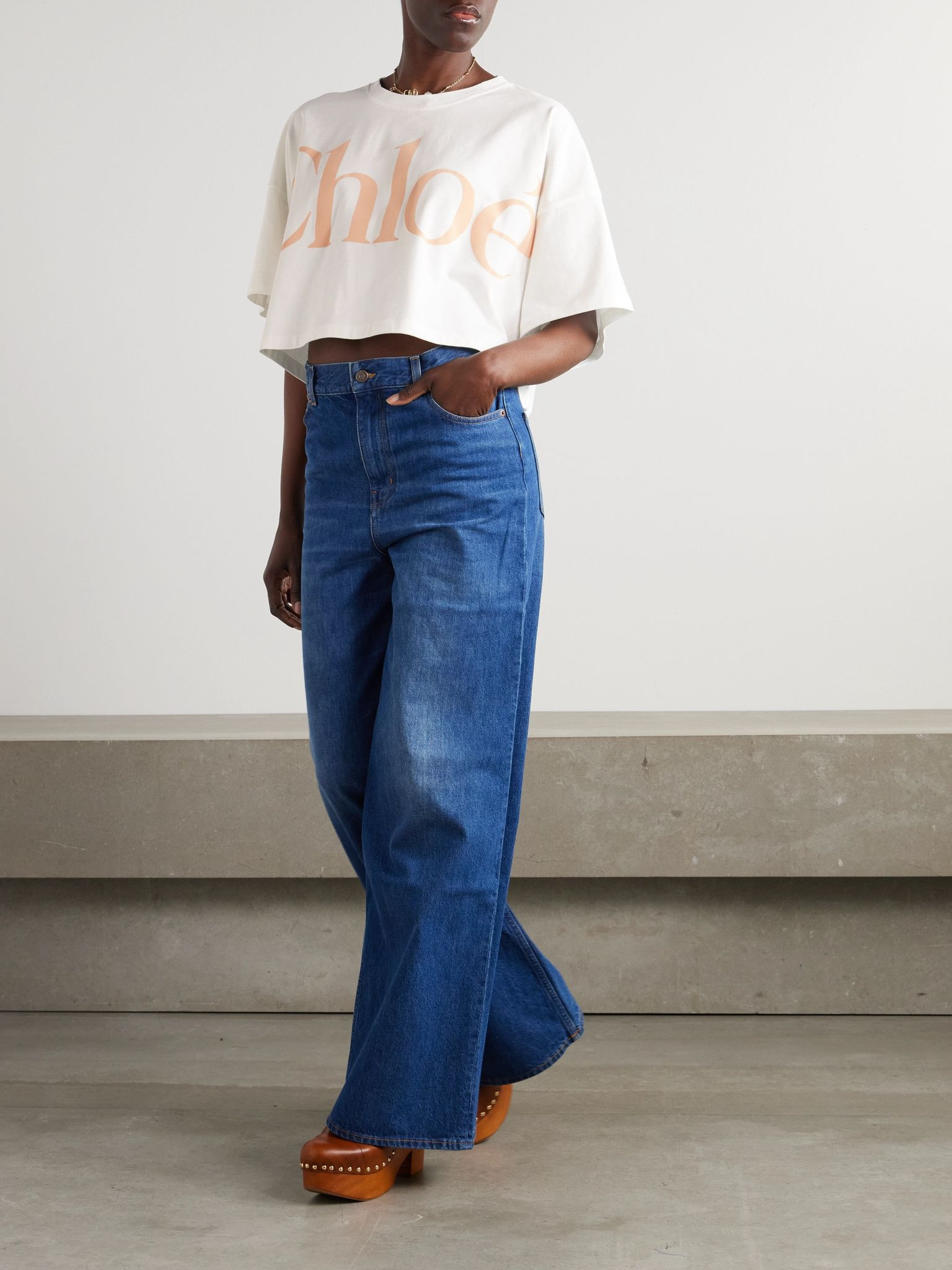 Cropped printed cotton-jersey T-shirt White - 2