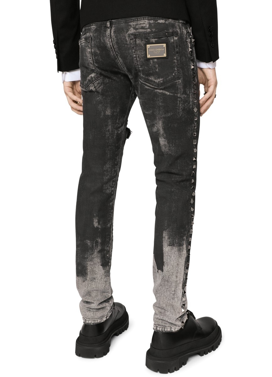 希少DOLCE & GABBANA 10ss studs denim DOLCE&GABBANA RUNWAY RARE DISTRESSED STUDED WASHED DOUBLE