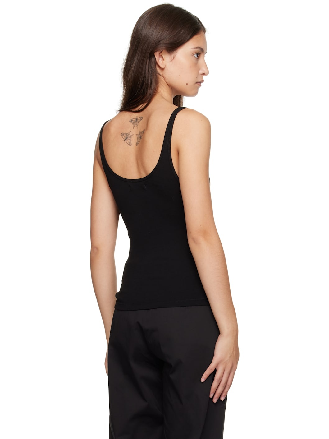 Black Organic Cotton Slim Scoop Tank Top - 3
