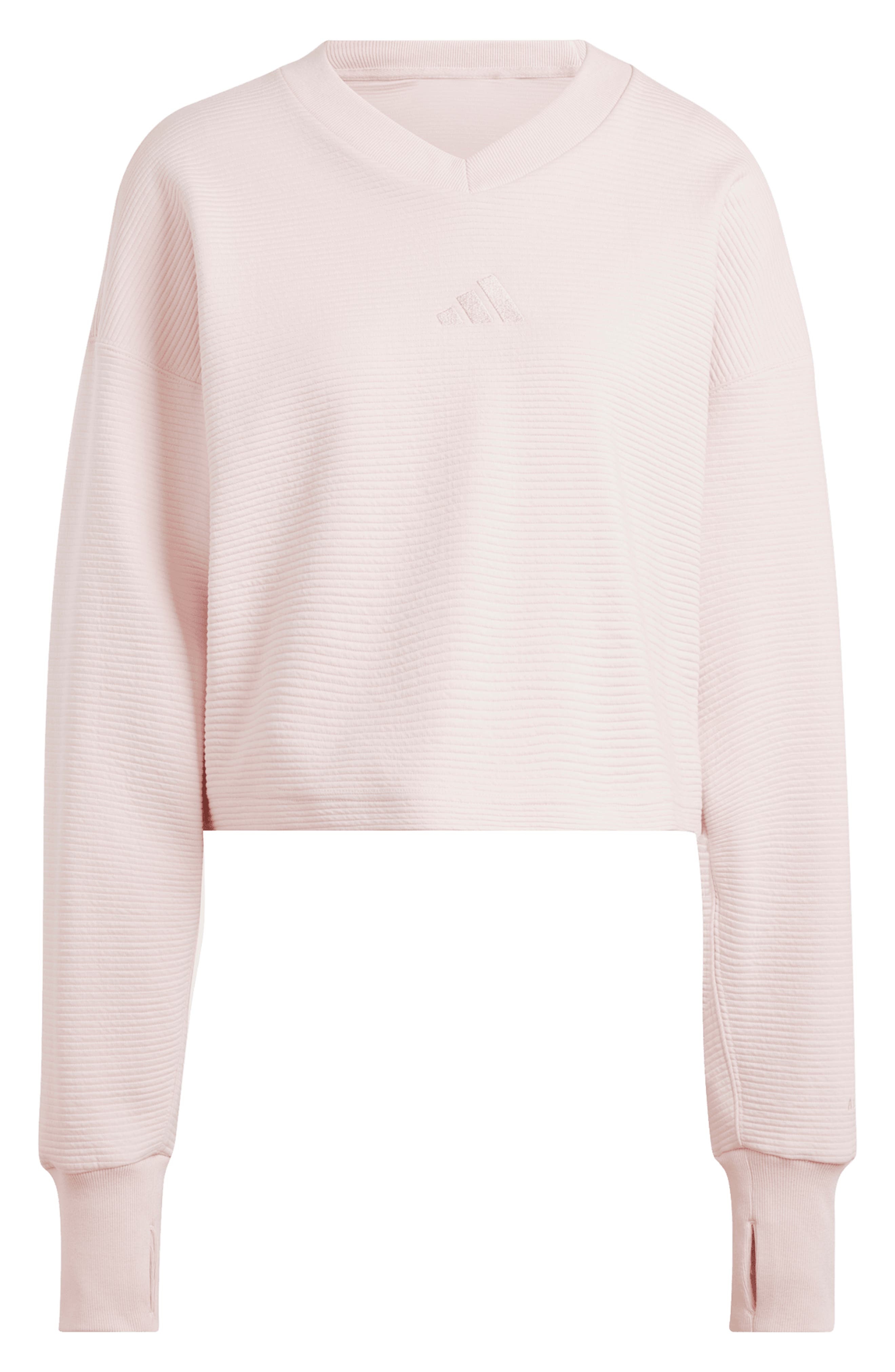adidas All Szn Rib V-Neck Sweatshirt in Sandy Pink at Nordstrom - 4