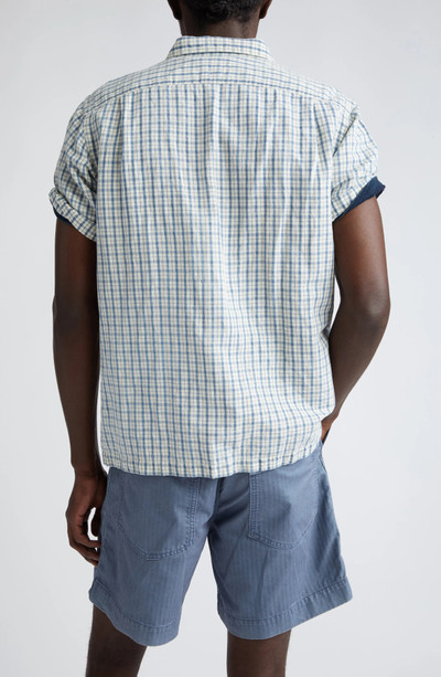 RRL by Ralph Lauren Check Short Sleeve Cotton & Linen Button-Up Shirt in Indigo/Creme outlook