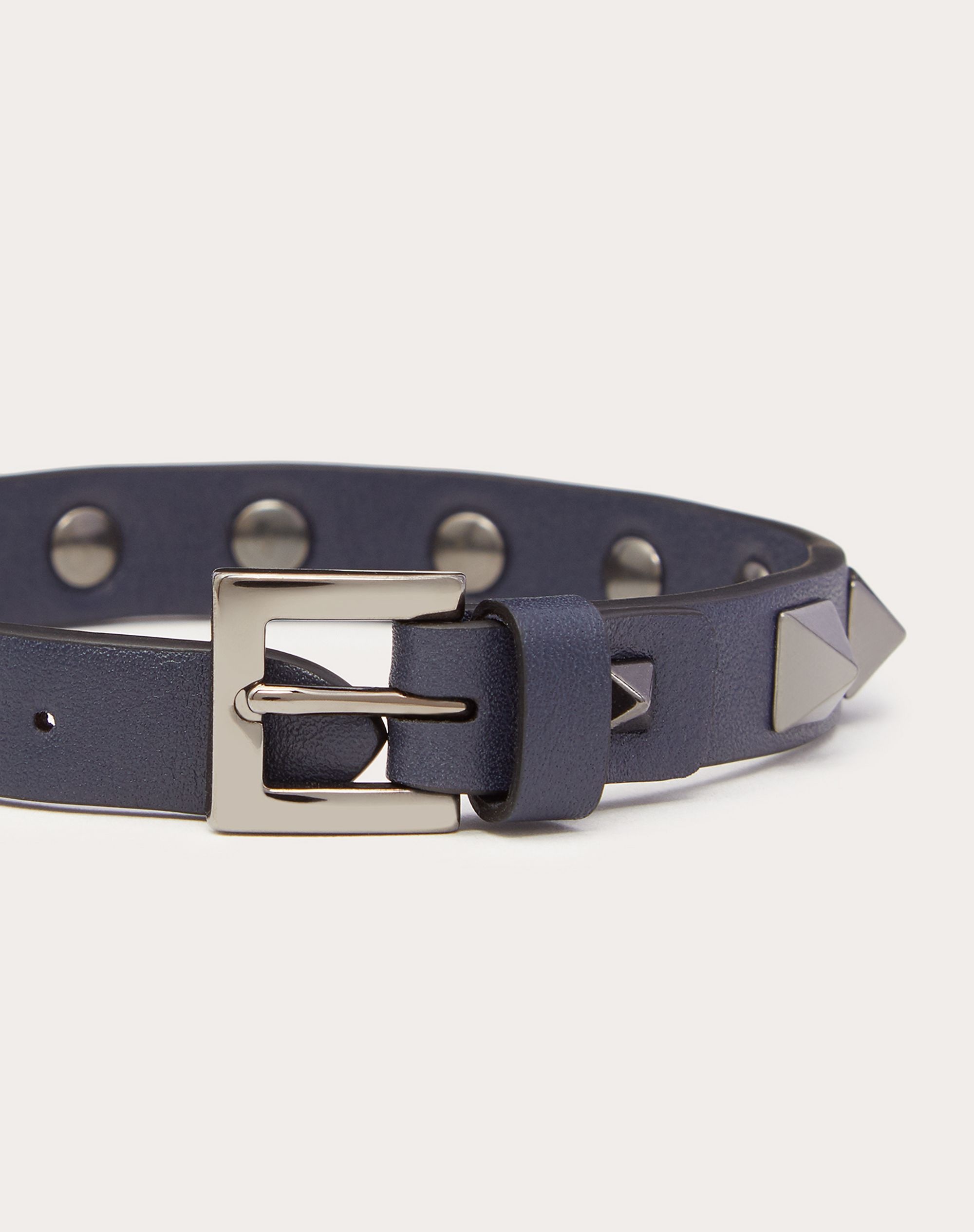 Rockstud leather bracelet with ruthenium studs - 4