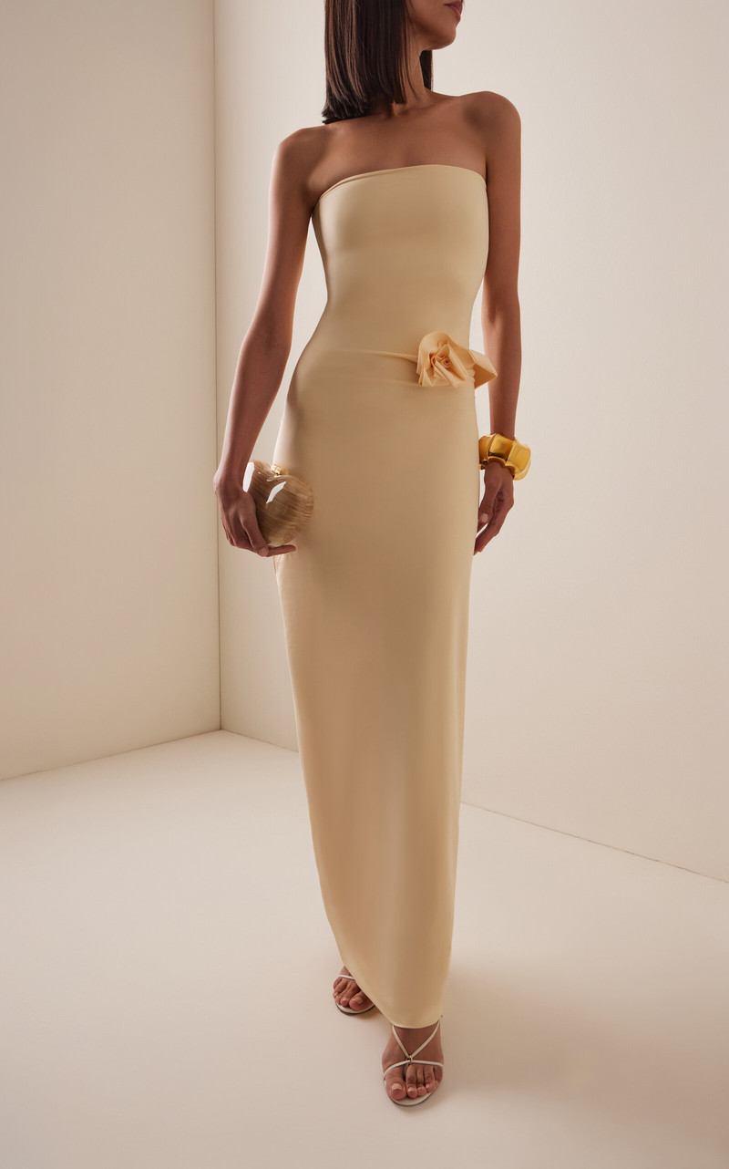 MAYGEL CORONEL Caracola Rosette Jersey Maxi Dress ivory outlook