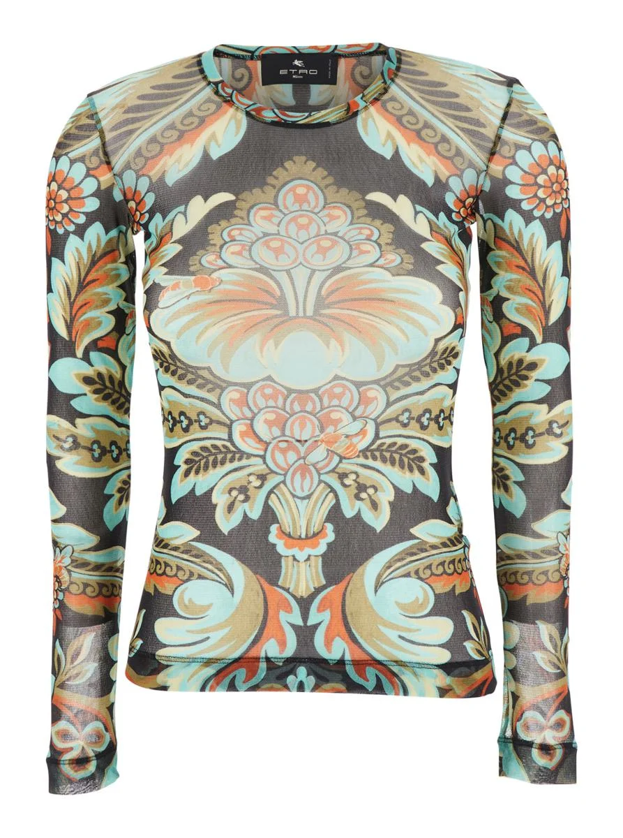 Etro Multicolor V-Neck Top With All-Over Floral Print In Viscose Blend Woman - 1