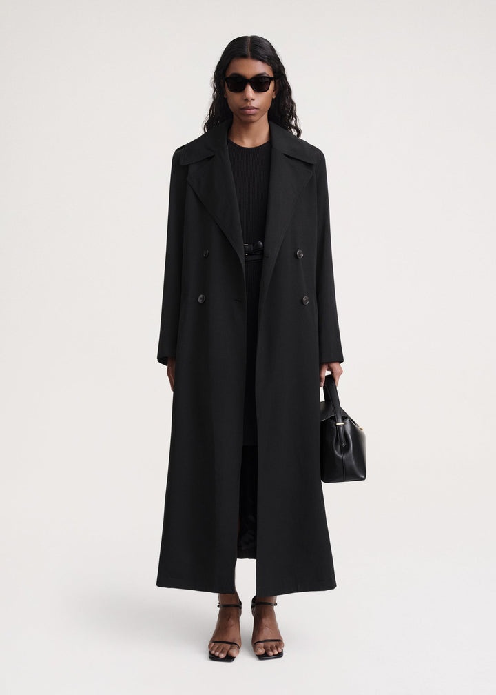 Long fluid summer coat black - 2