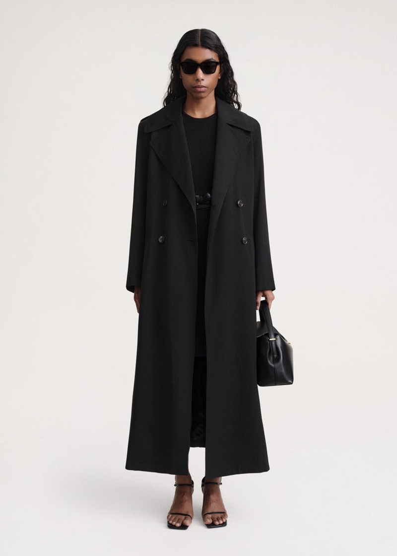 Totême Long fluid summer coat black outlook