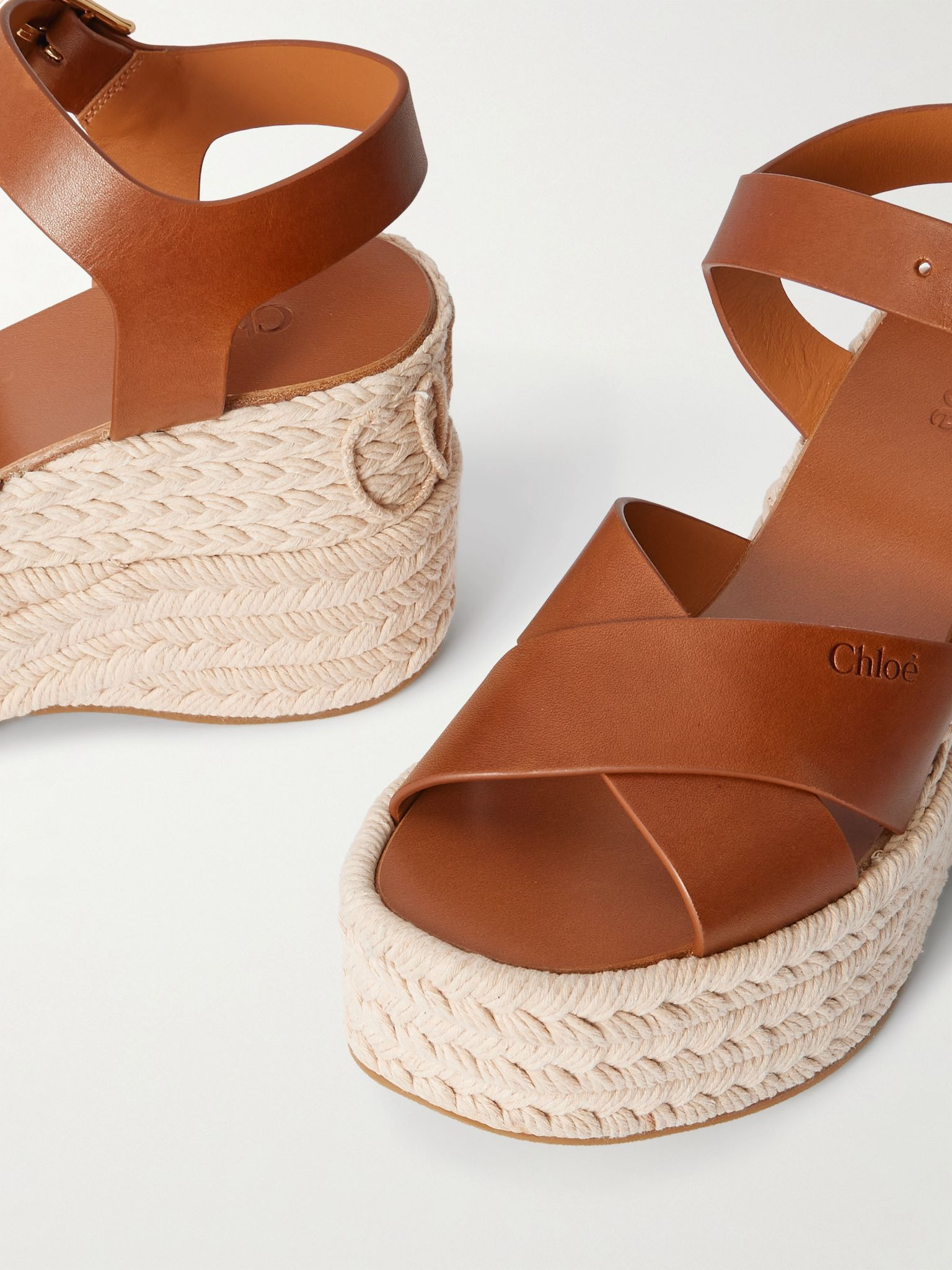 Isla leather platform wedge sandals Tan - 4