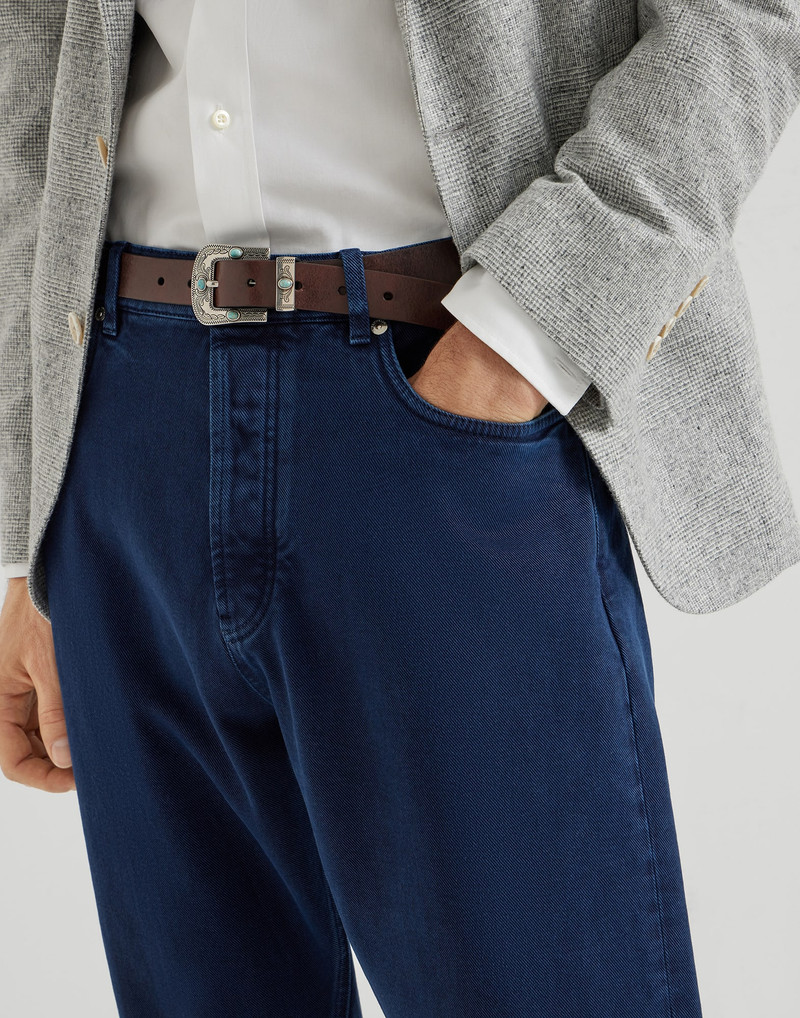 Garment-dyed iconic fit five-pocket trousers in denim 3