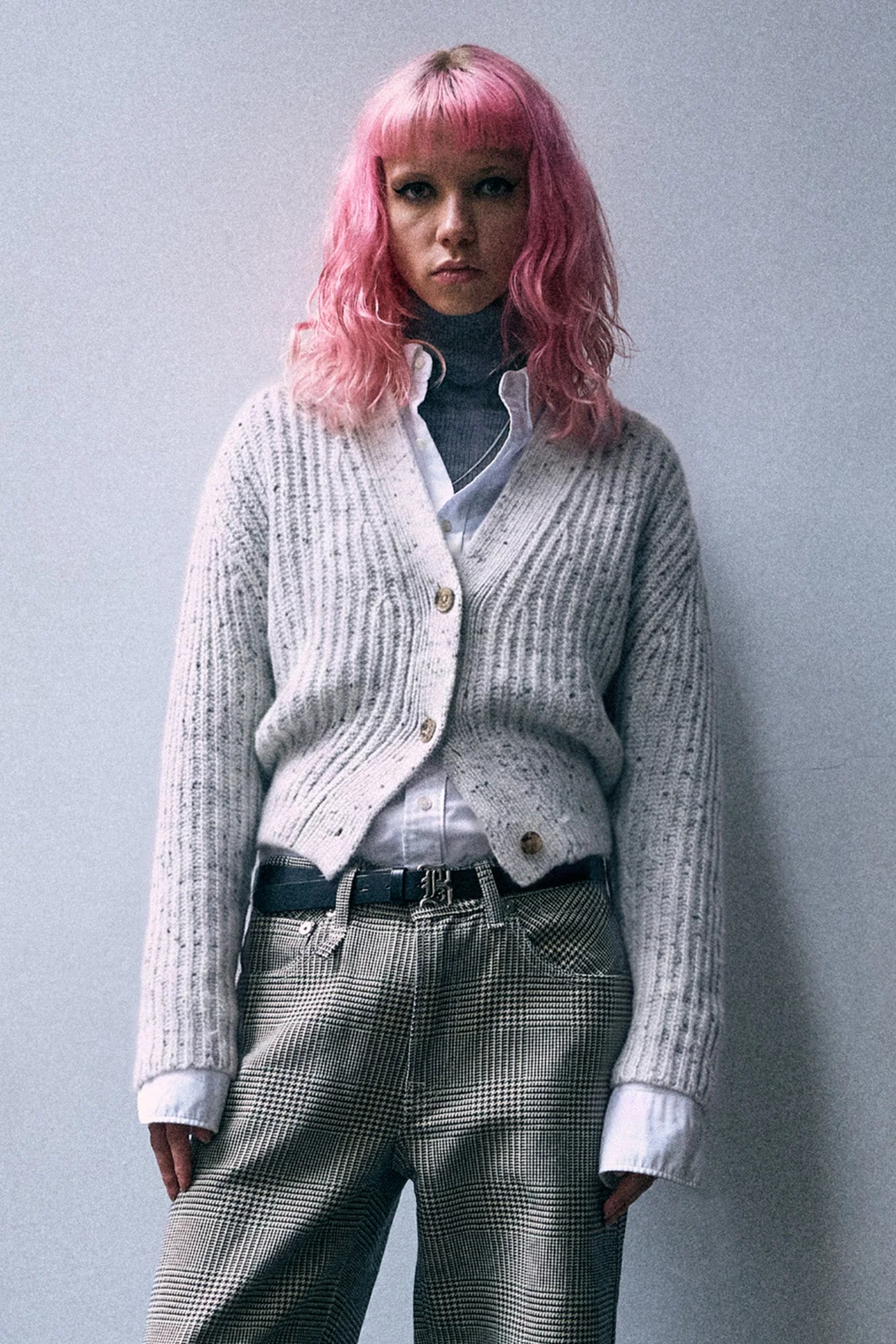 Split Hem Ribbed Cardigan - 1