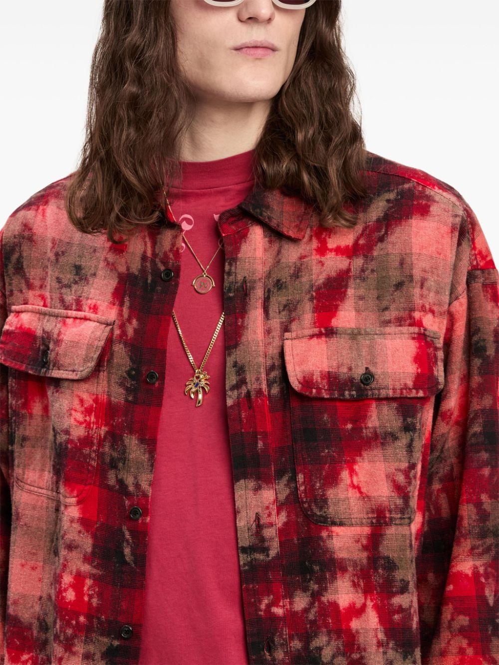 logo-print plaid shirt - 6