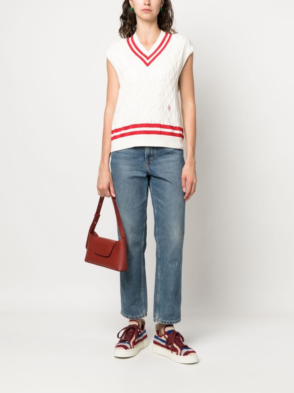 striped-edges sleeveless knitted top - 2