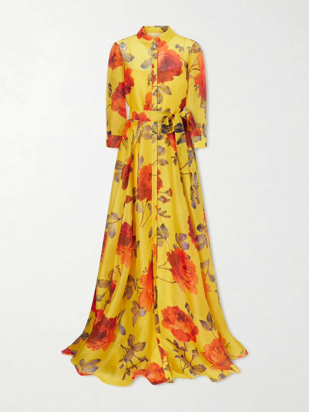 Belted Floral-print Silk-organza Gown - 1
