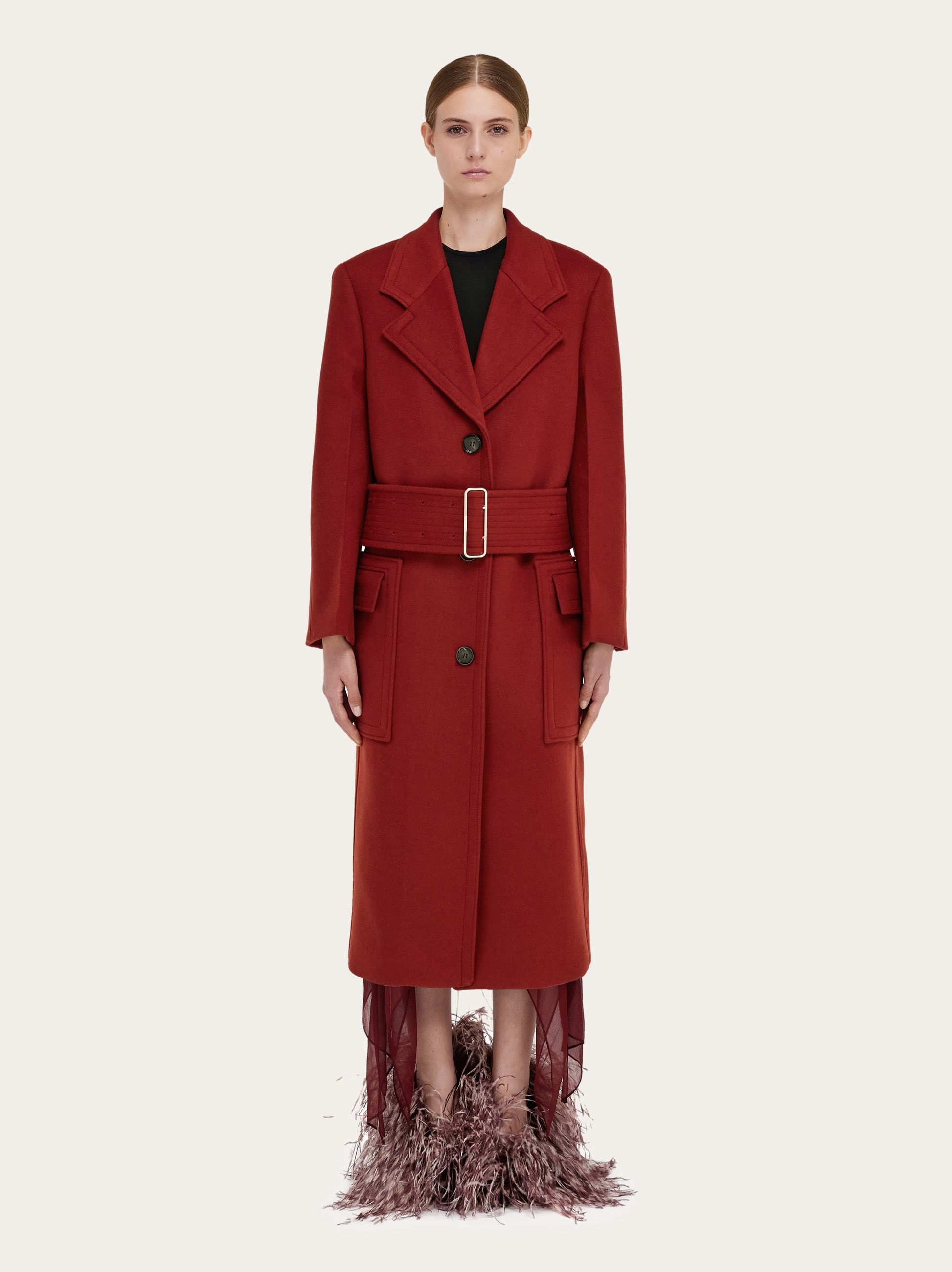 Long cashmere and wool coat with wide belt - 2