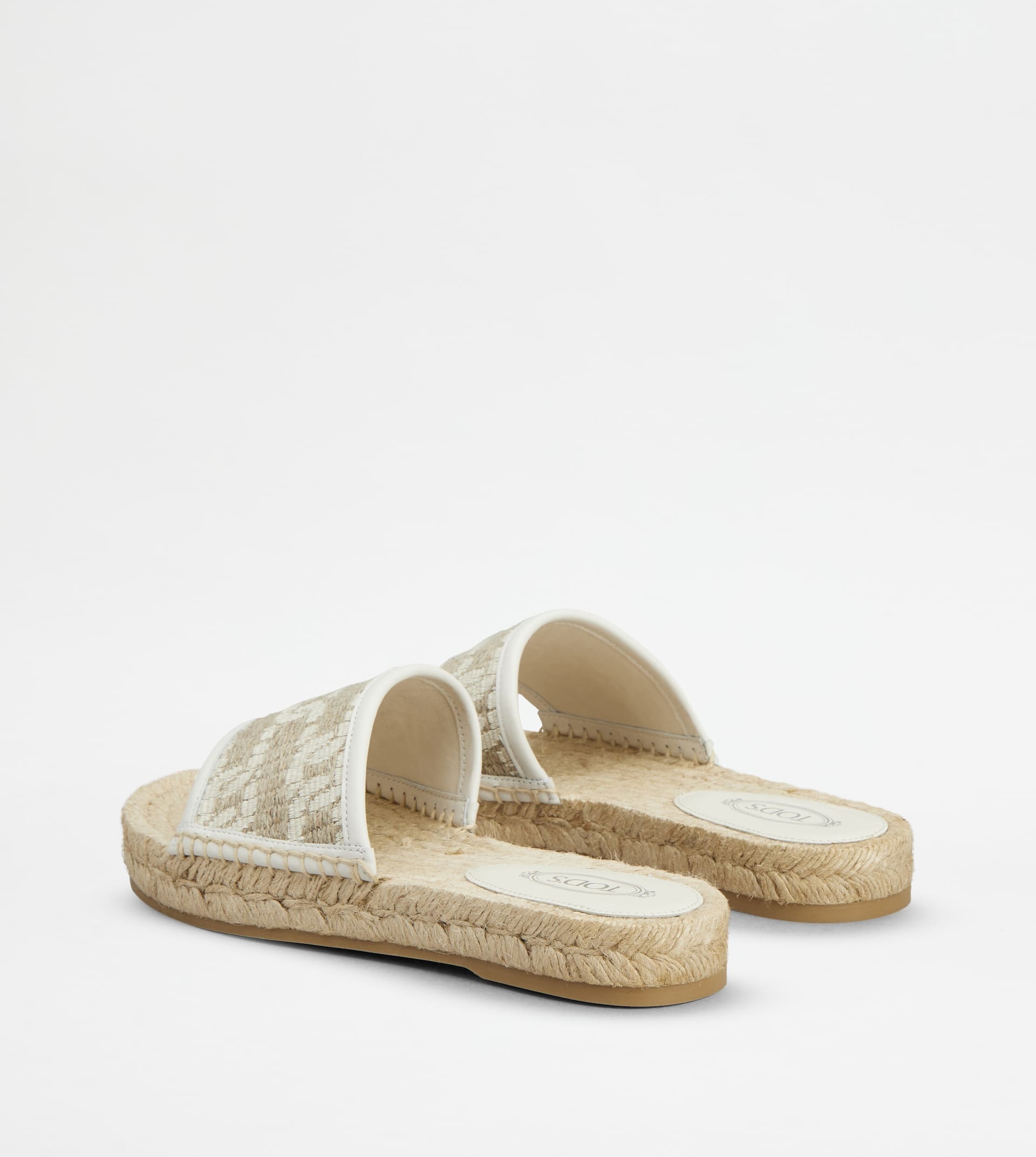 SANDALS IN LEATHER AND FABRIC - OFF WHITE, BEIGE - 2