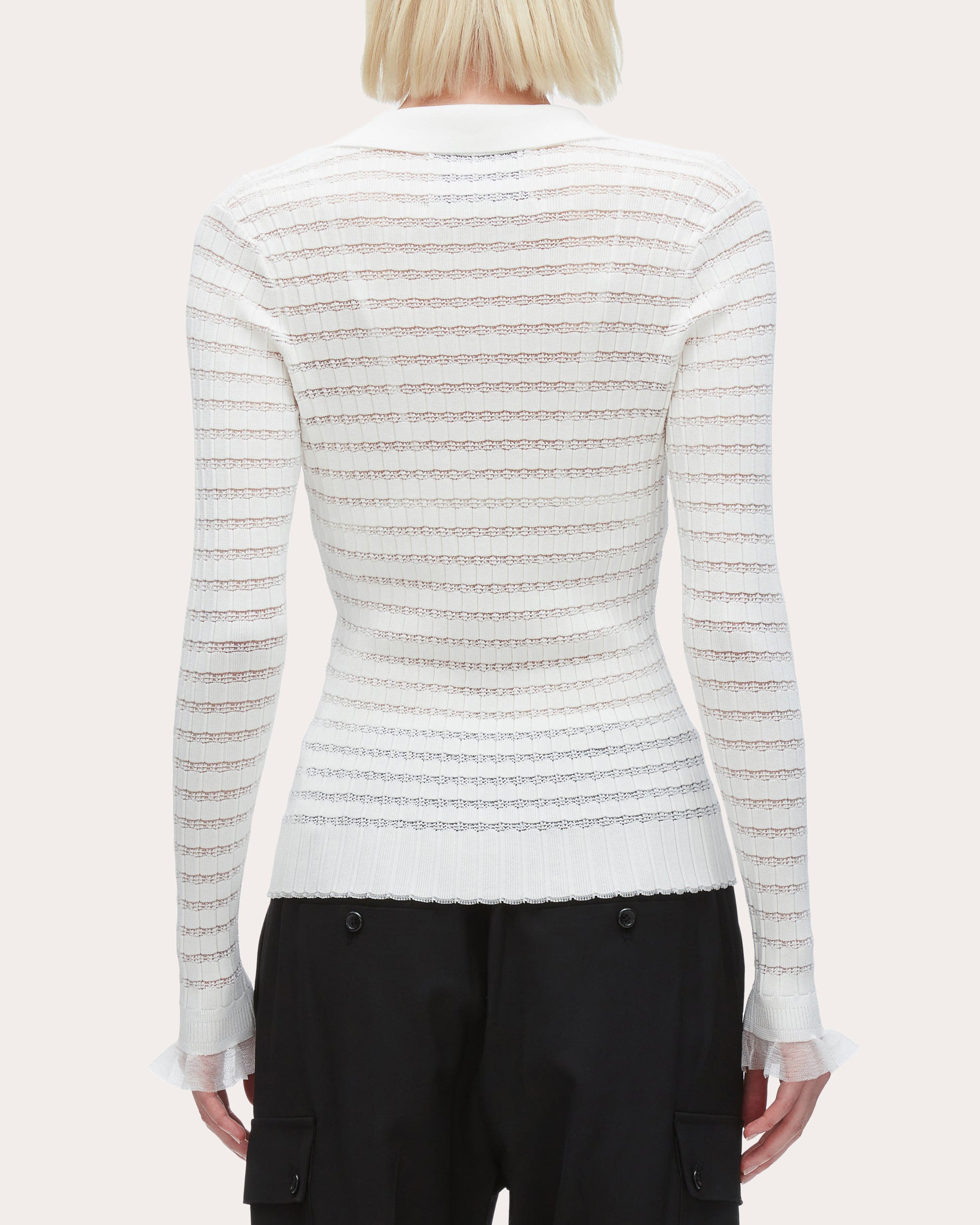 Ribbed Pointelle Knit Polo Top - 3