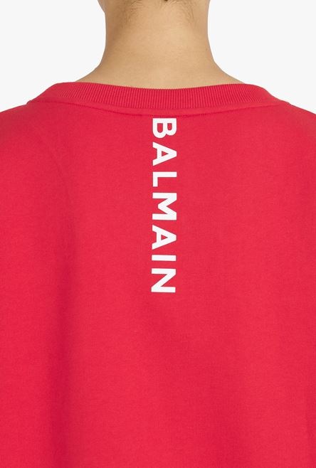 Red eco-designed cotton sweatshirt with white Balmain logo print - 8