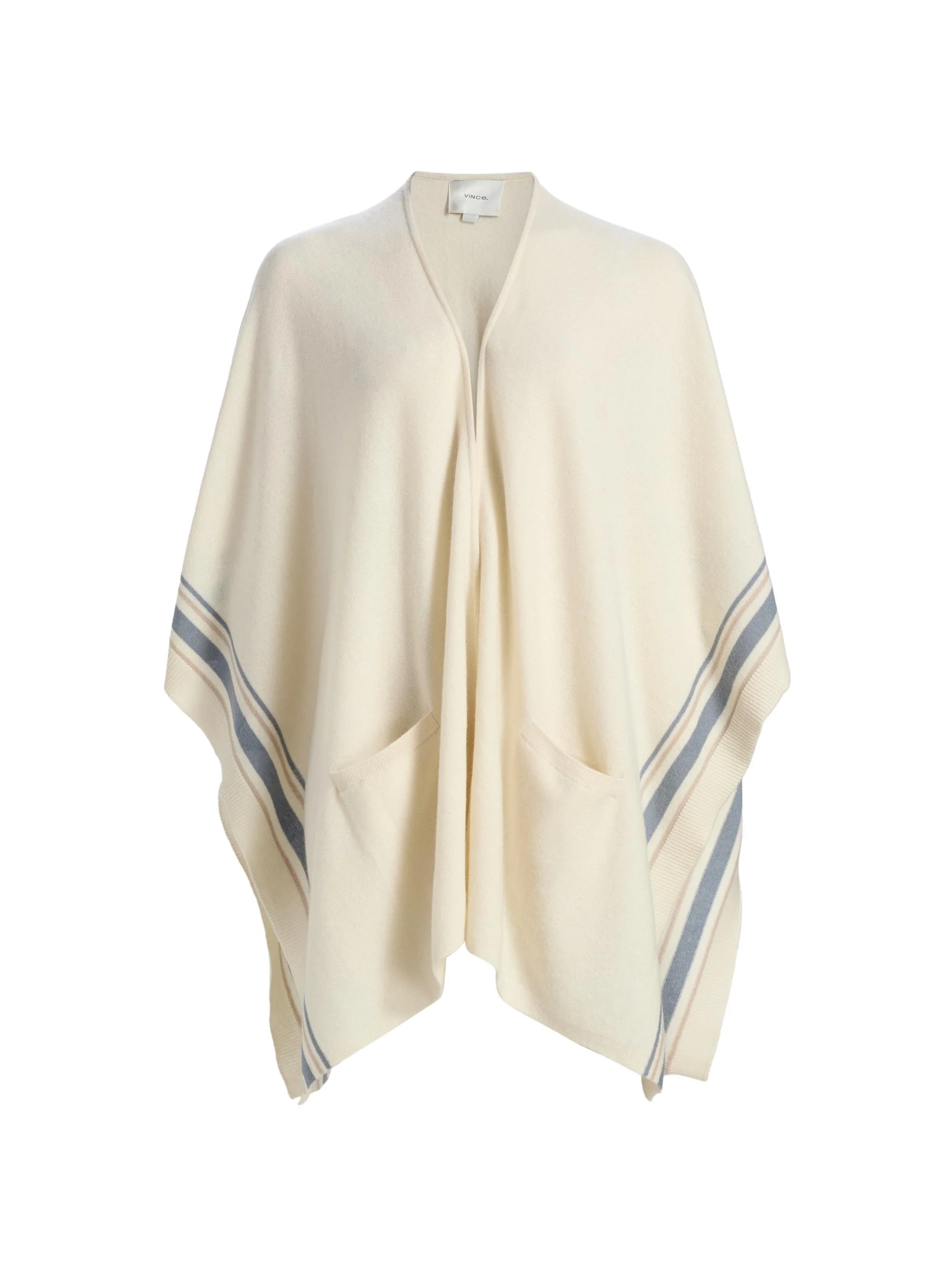 Women's Striped Cashmere Knit Cape - Rice - 1