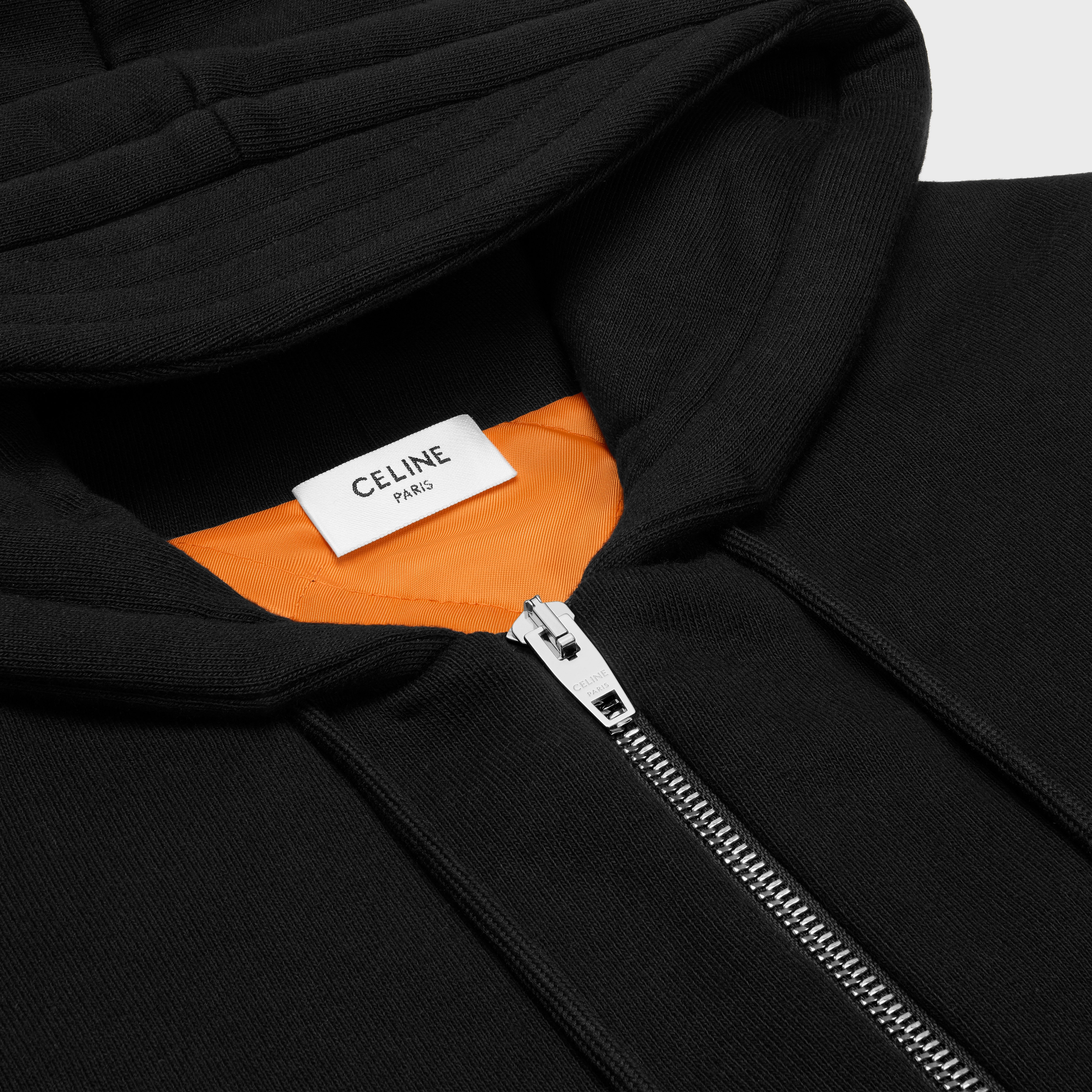 CELINE｜HOOD/ZIP-UP (LOOSE HOODIE IN COTTON FLEECE (RY03 celine loose zipped hoodie IN cotton fleece - BLACK / WHITE