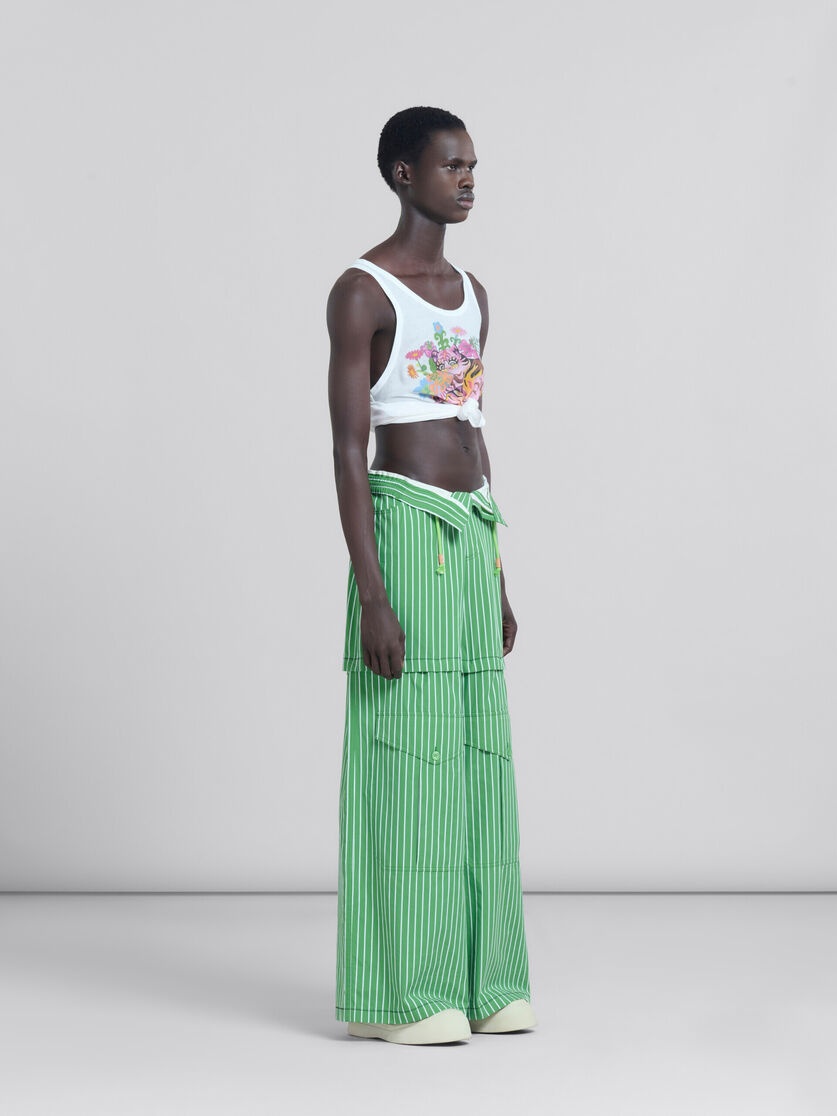 GREEN STRIPED ORGANIC POPLIN HYBRID CARGO PANTS - 5