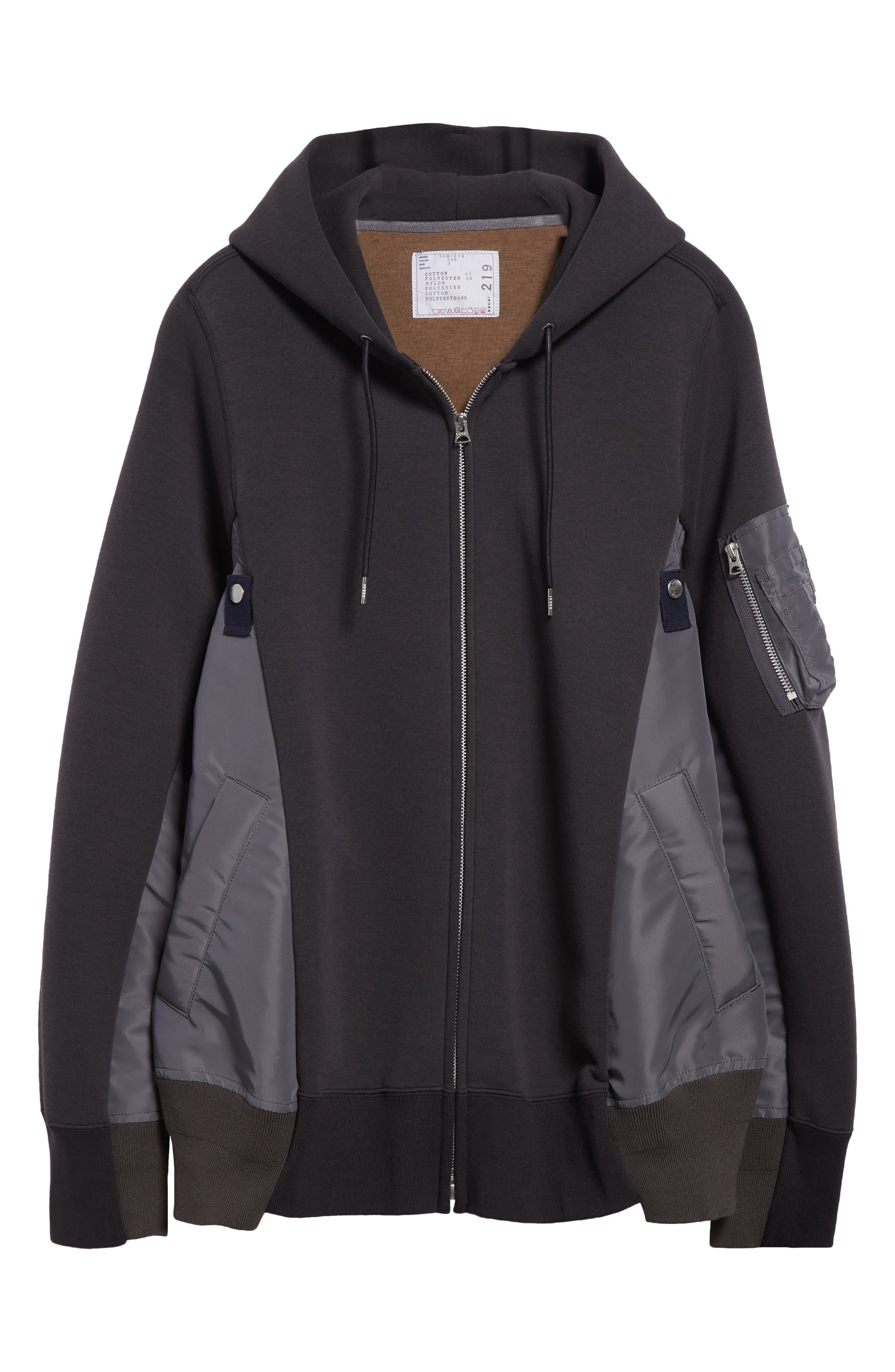 Sacai Sponge Sweat Mixed Media Zip Hoodie in C/Grayc/Gray 339 at Nordstrom - 6