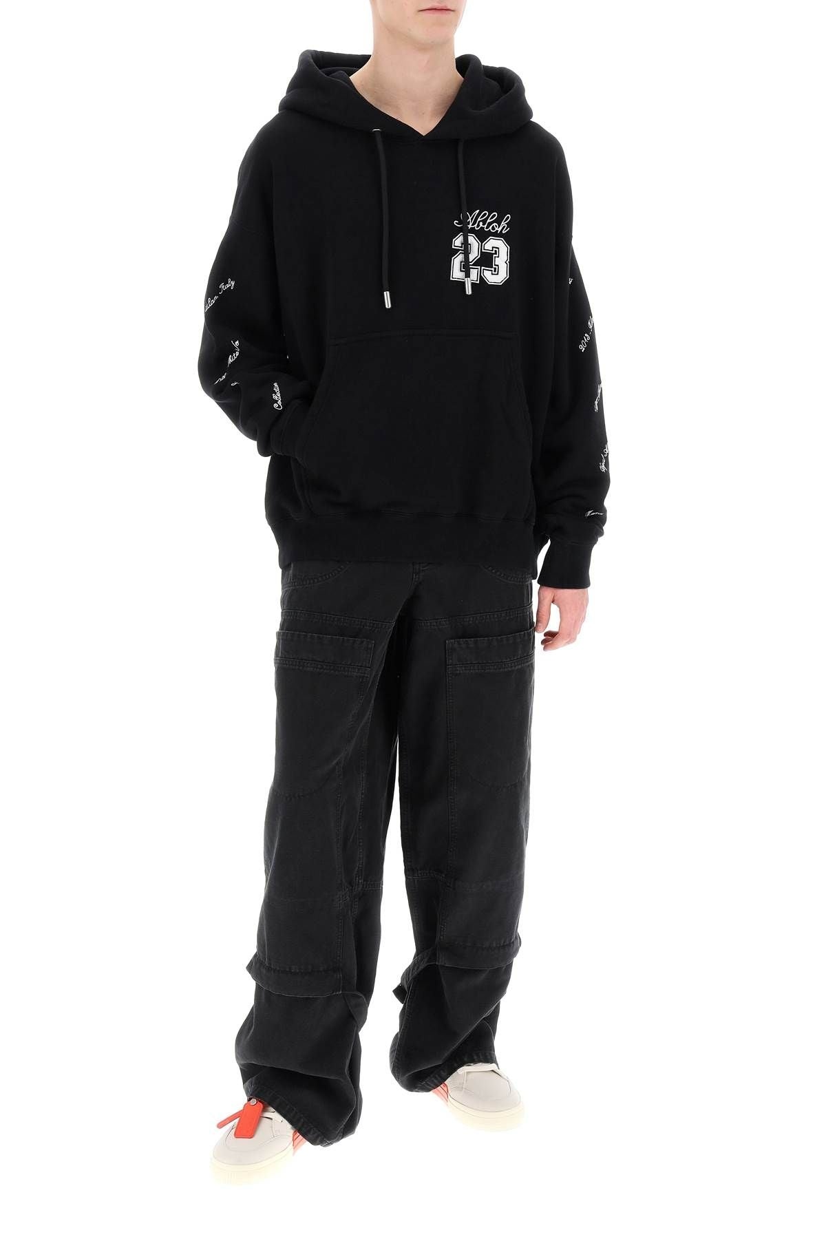 【Off White】 Front and back half logo skate hoodie White OW 23 Skate Black Hoodie &vert; OMBB085S24FLE0121022