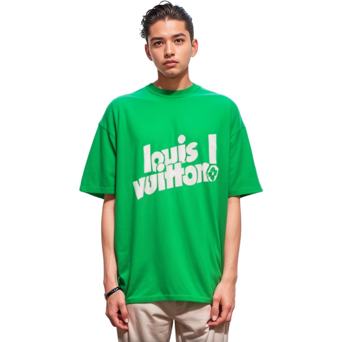 Men's LOUIS VUITTON Round Neck Logo Alphabet Printing Classic Short Sleeve Green 1A97OB - 5