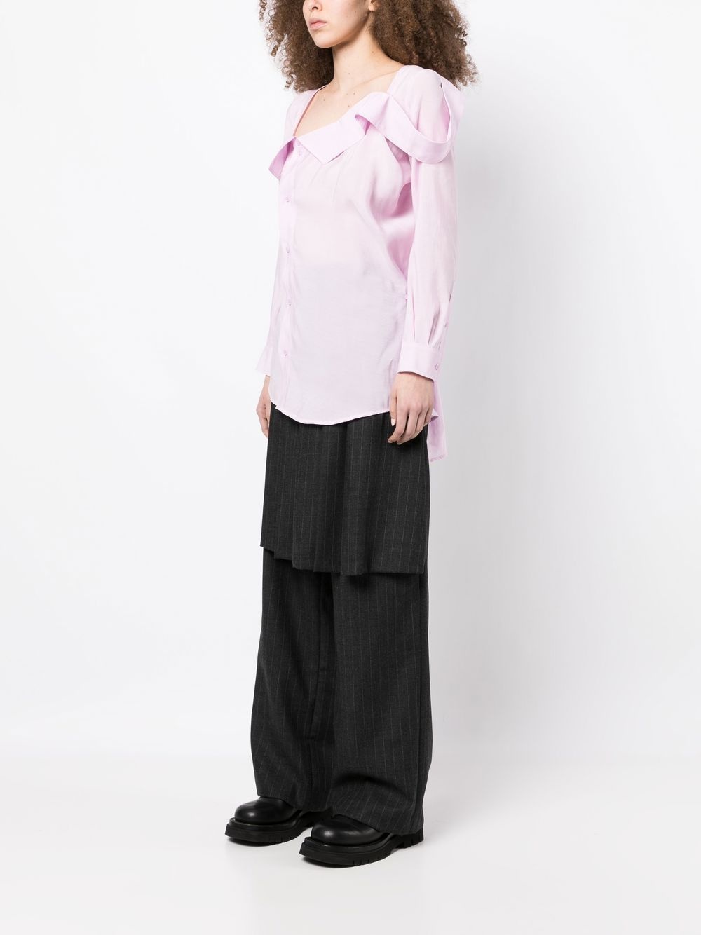 asymmetric-neck button-up shirt - 3