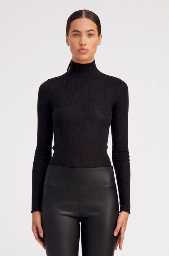 BLACK CASHMERE MOCK NECK - 4