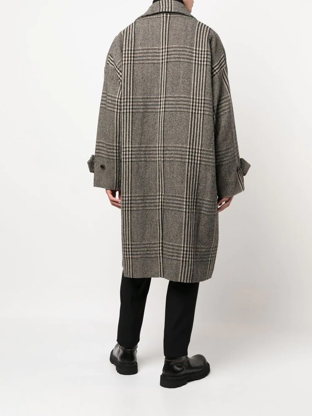 checked single-breasted wool coat - 4