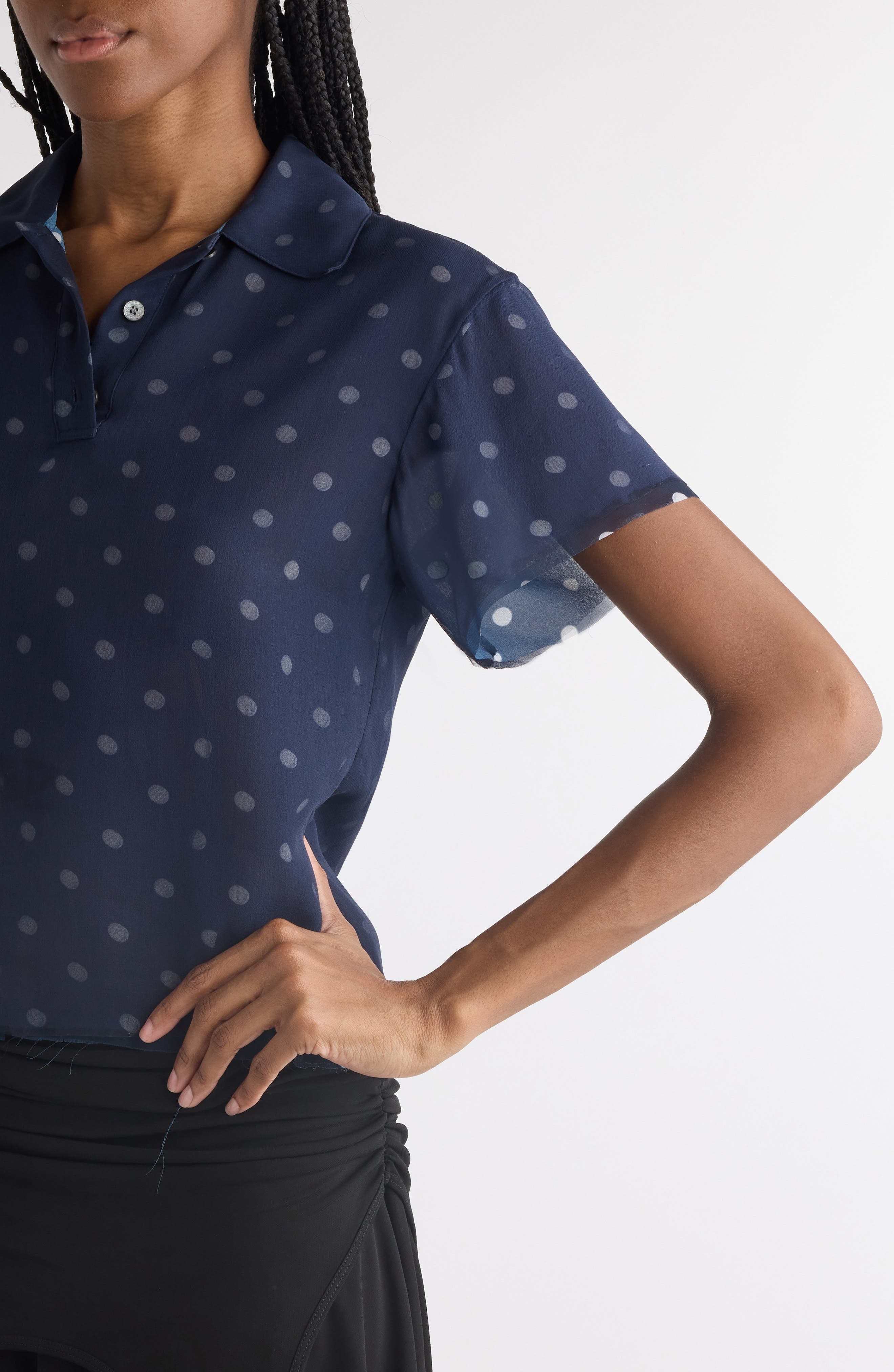 Acne Studios Takota Polka Dot Georgette Polo in Navy/White at Nordstrom - 5
