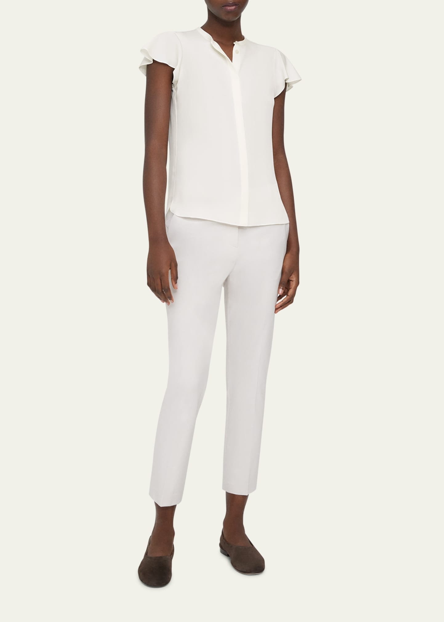 Ruffle-Sleeve Silk Button-Front Top - 2