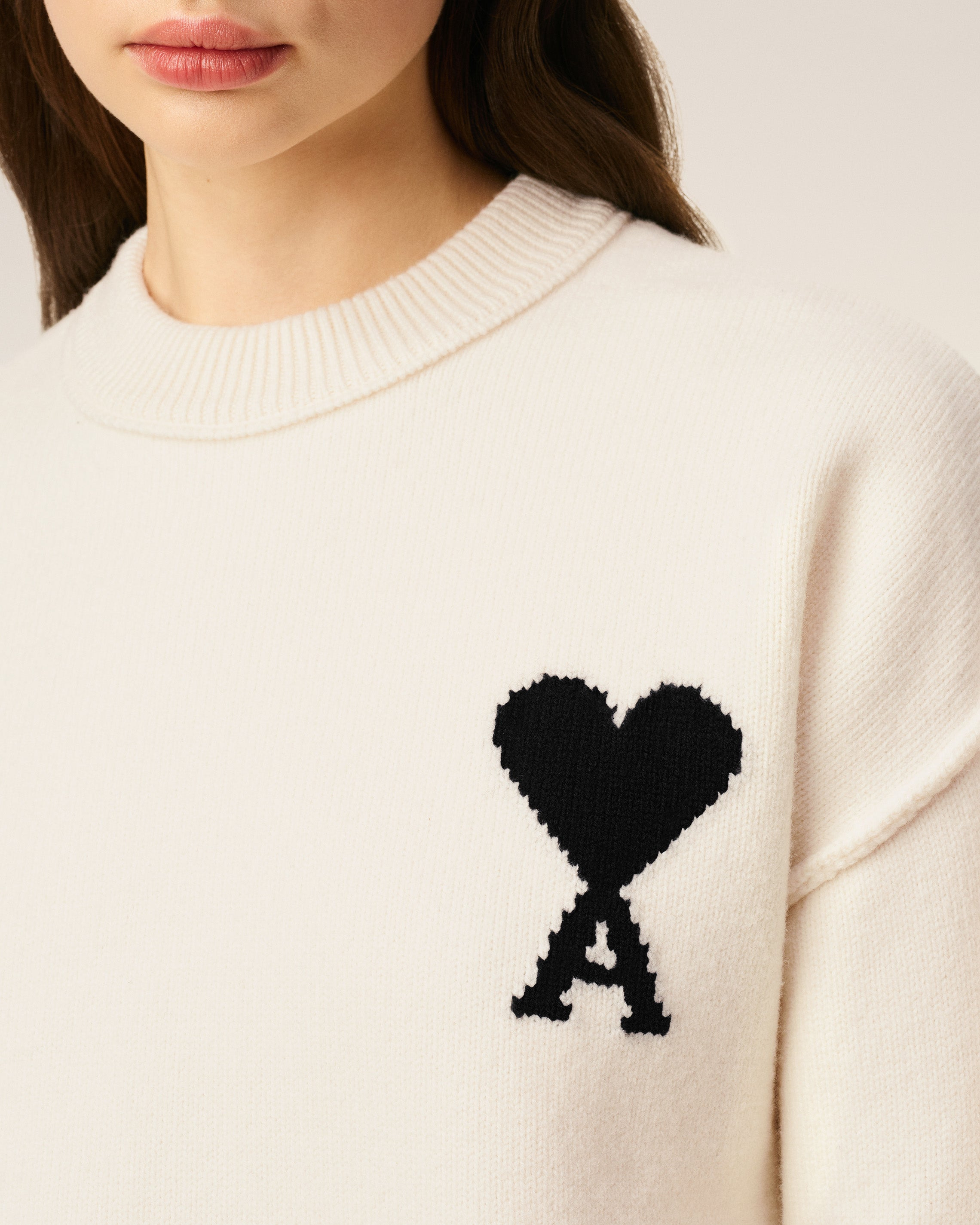 WHITE WOOL AMI DE COEUR CREWNECK SWEATER - 8