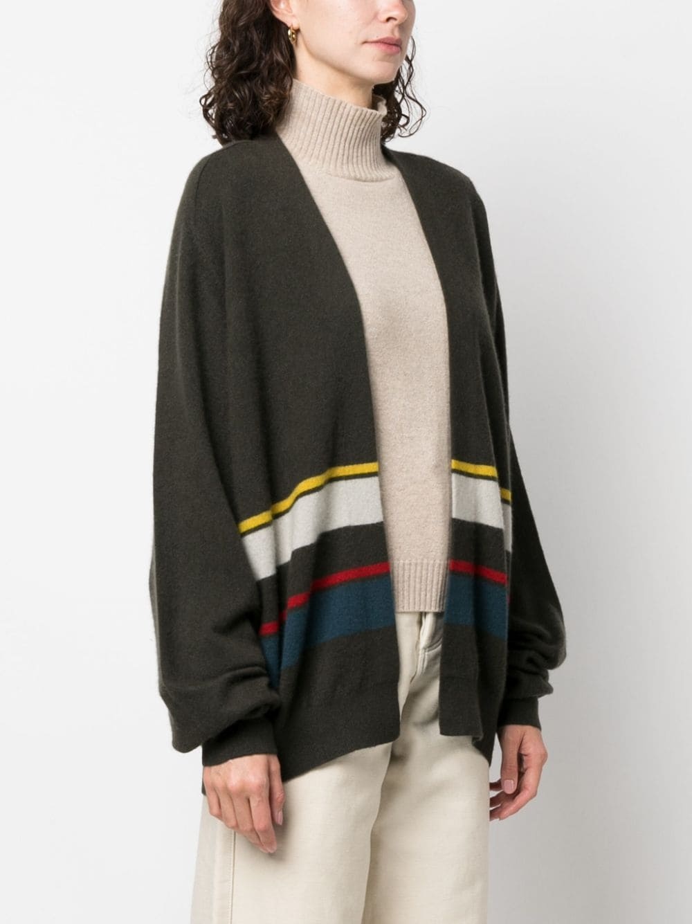stripe-pattern cashmere cardigan - 3