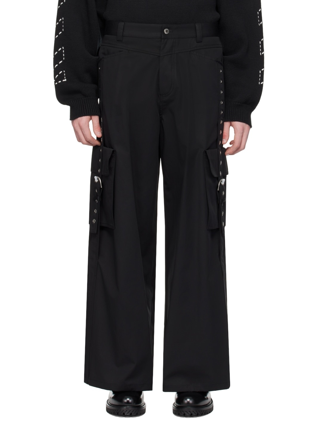 Black Buckles Cargo Pants - 1