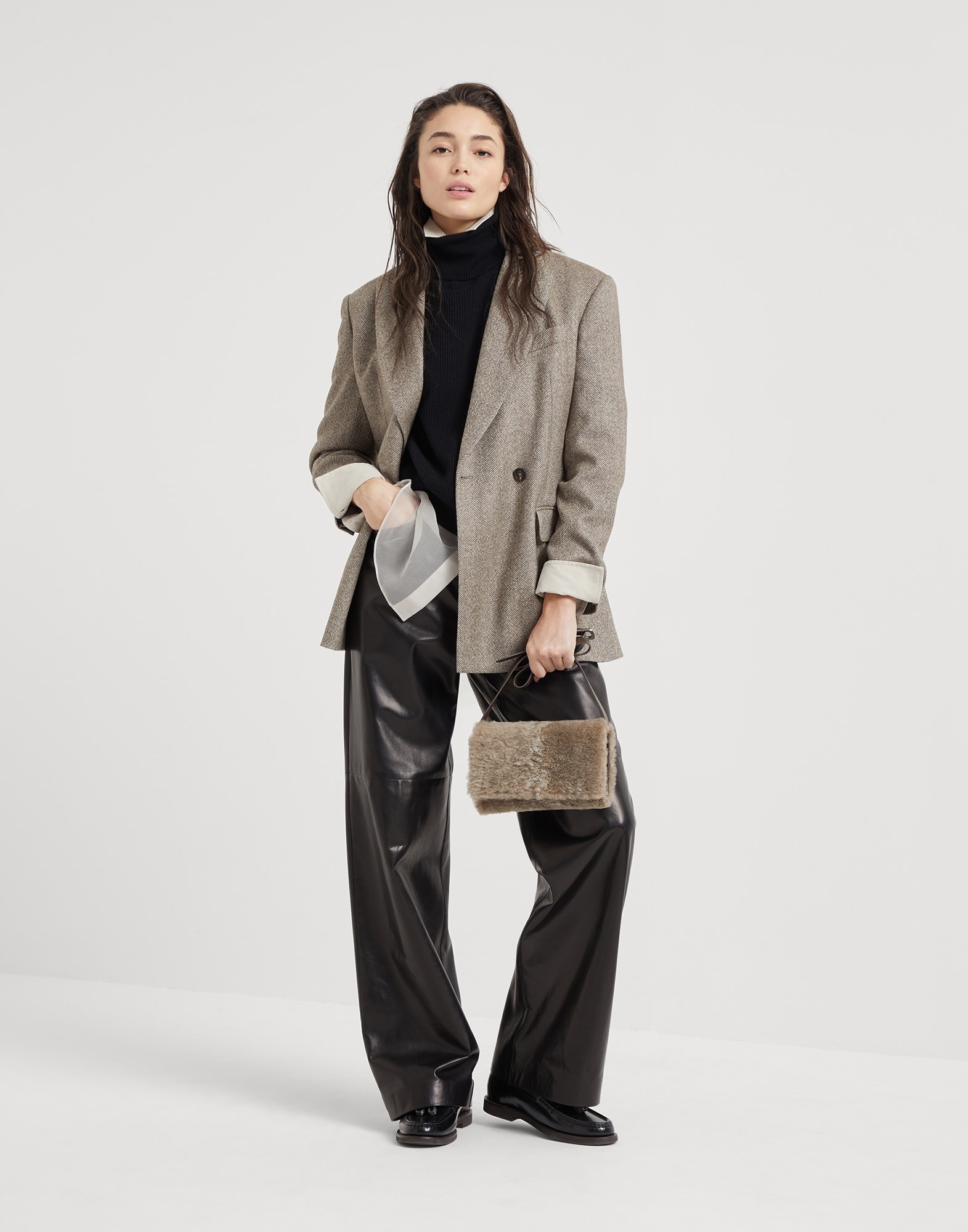 Smooth nappa leather wide five-pocket trousers with shiny tab - 4